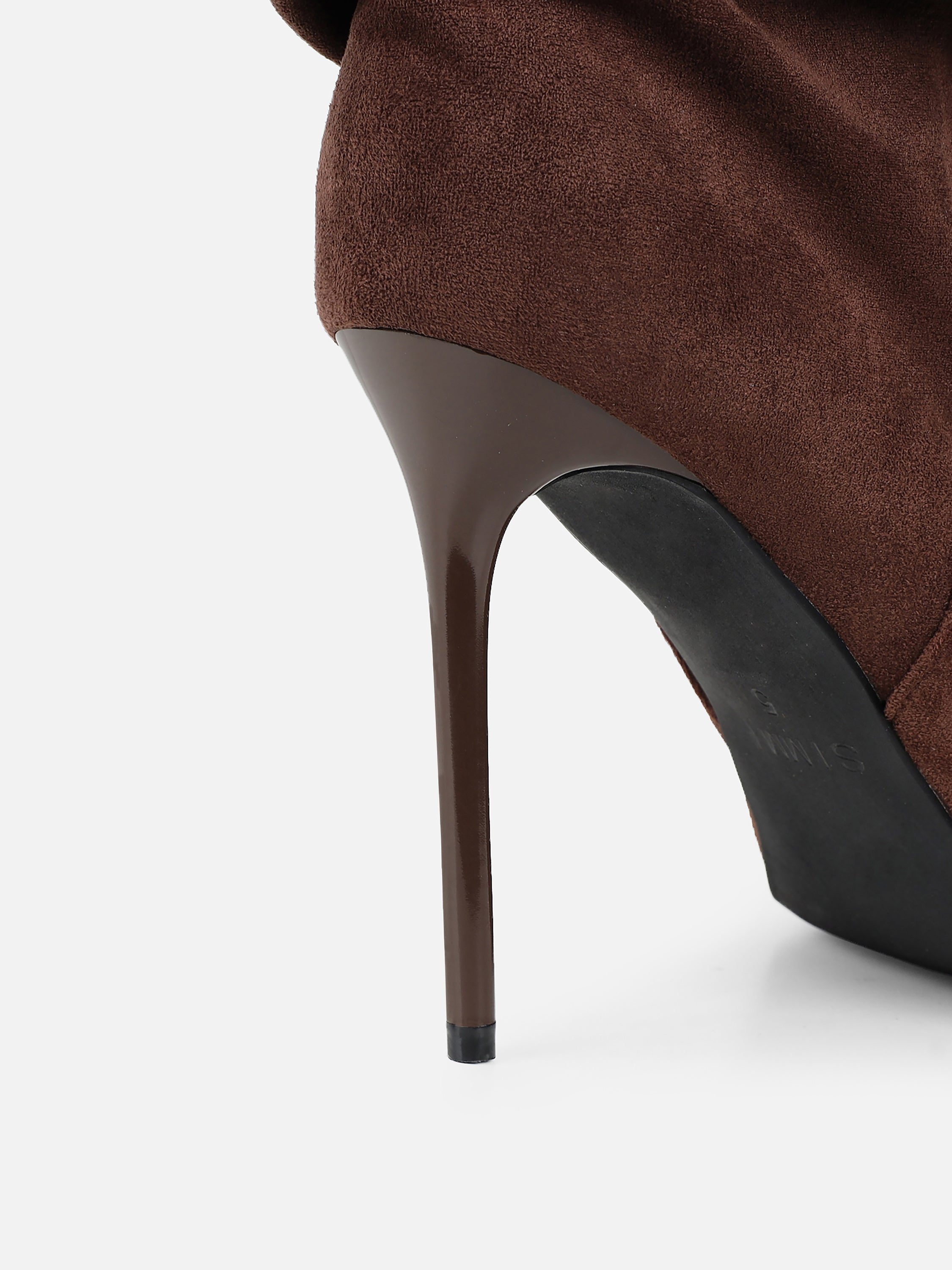 Cotton Brown Suede Ruched Heeled Boots | SIMMI London