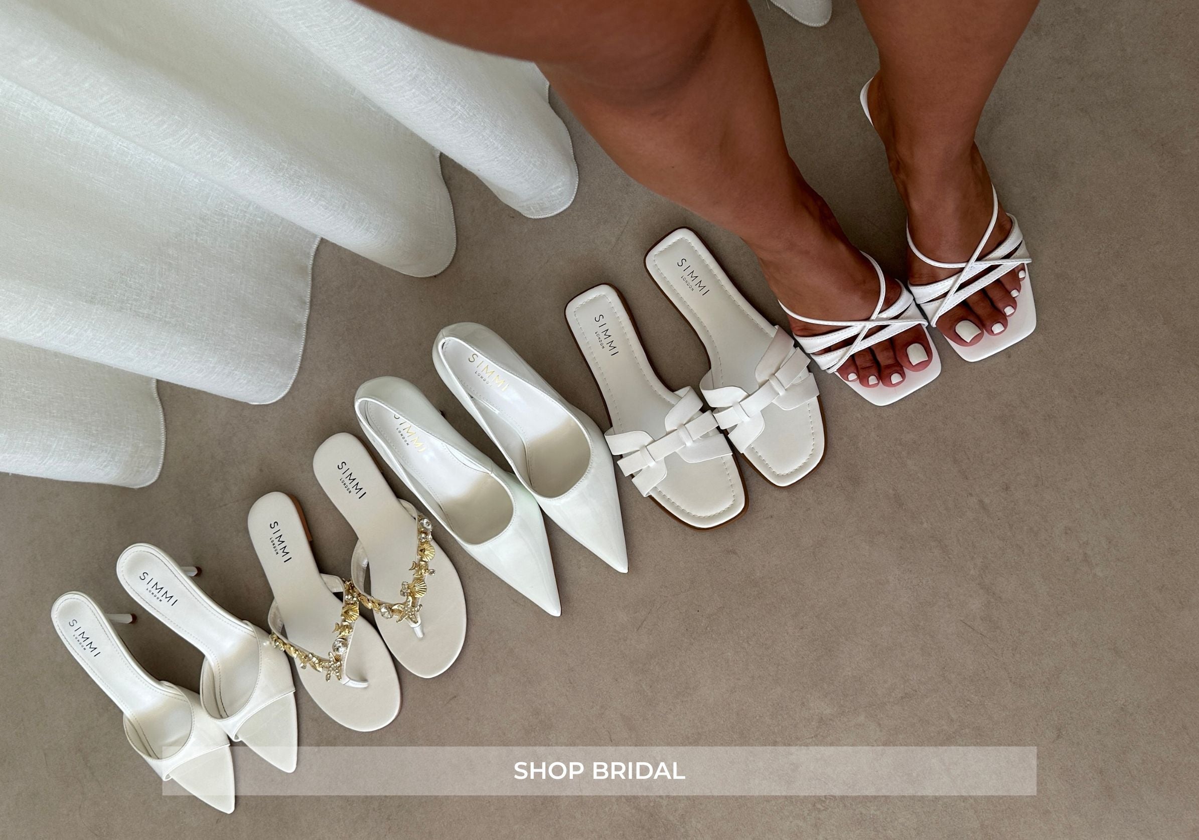 white shoes in image in a line, wedding favourites | SIMMI London