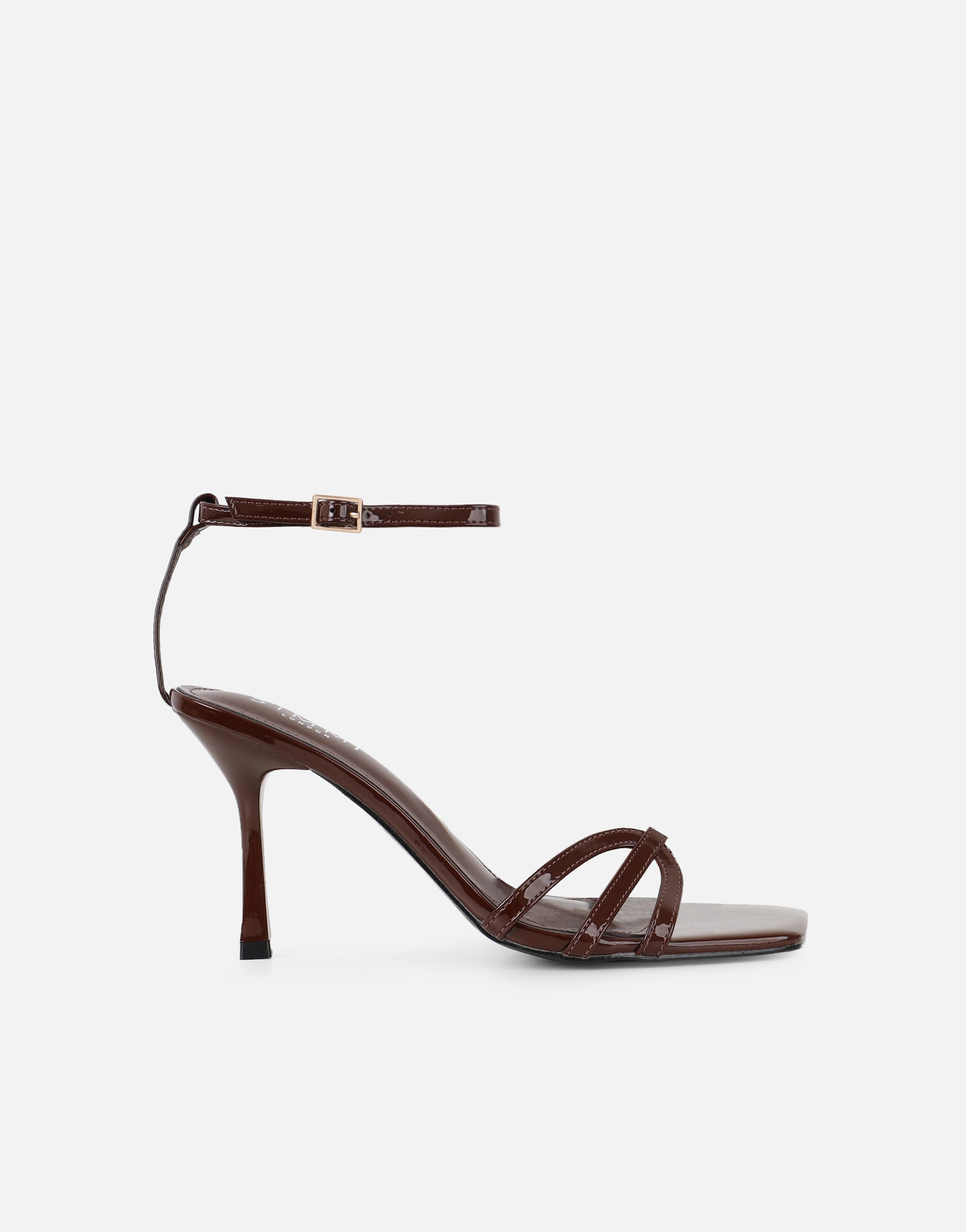 Meela Brown Patent Heeled Sandals | SIMMI London