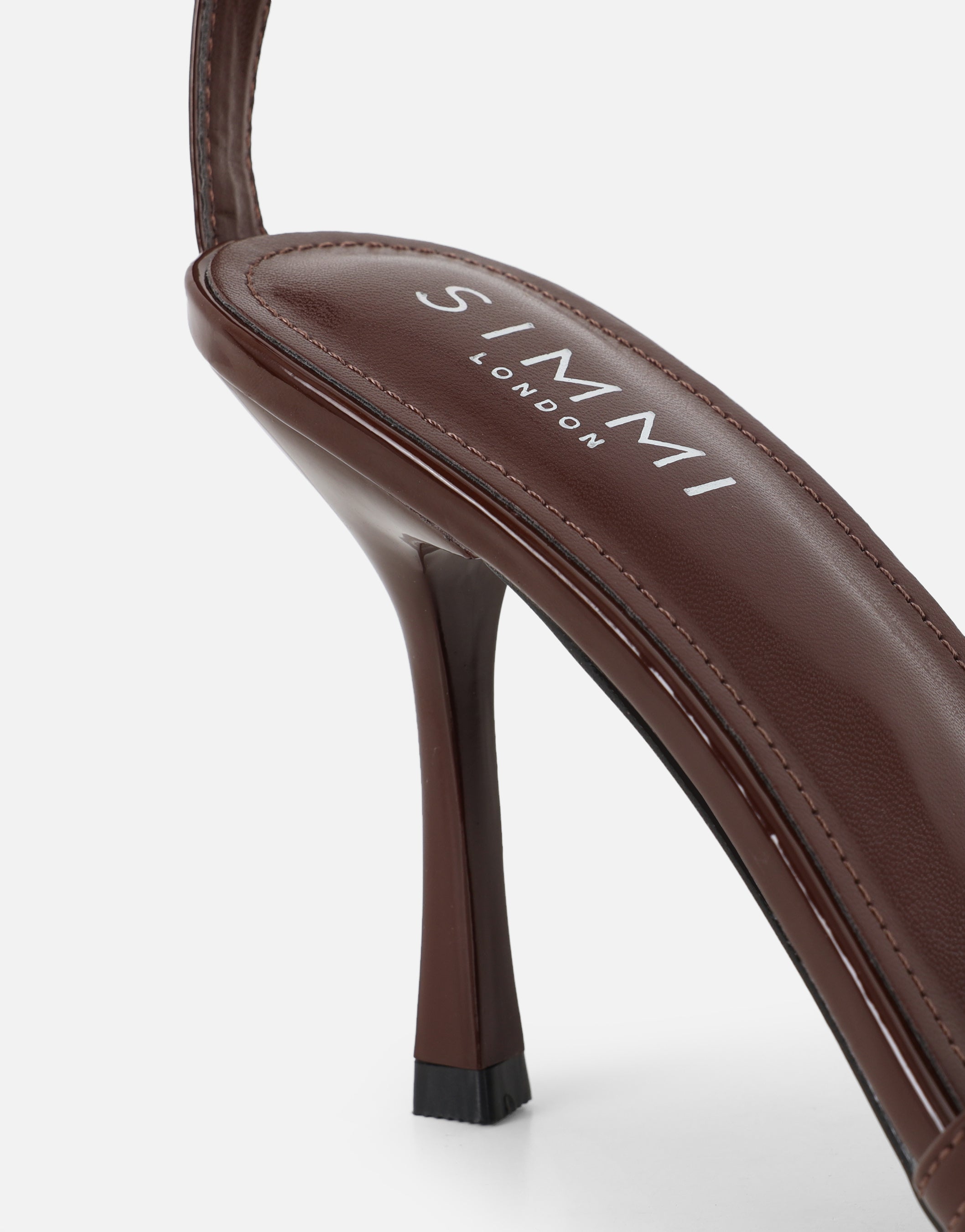 Meela Brown Patent Heeled Sandals | SIMMI London