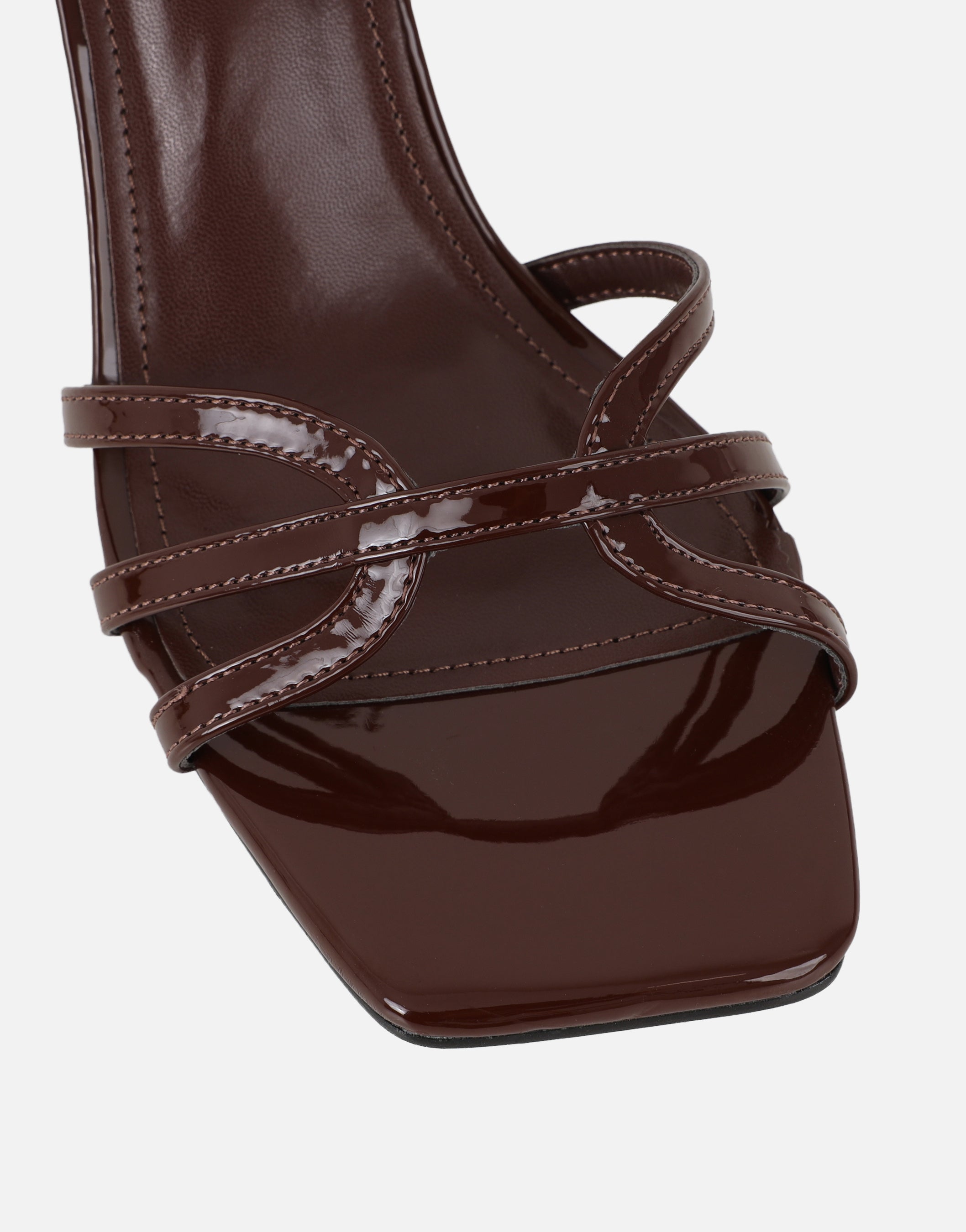 Meela Brown Patent Heeled Sandals | SIMMI London