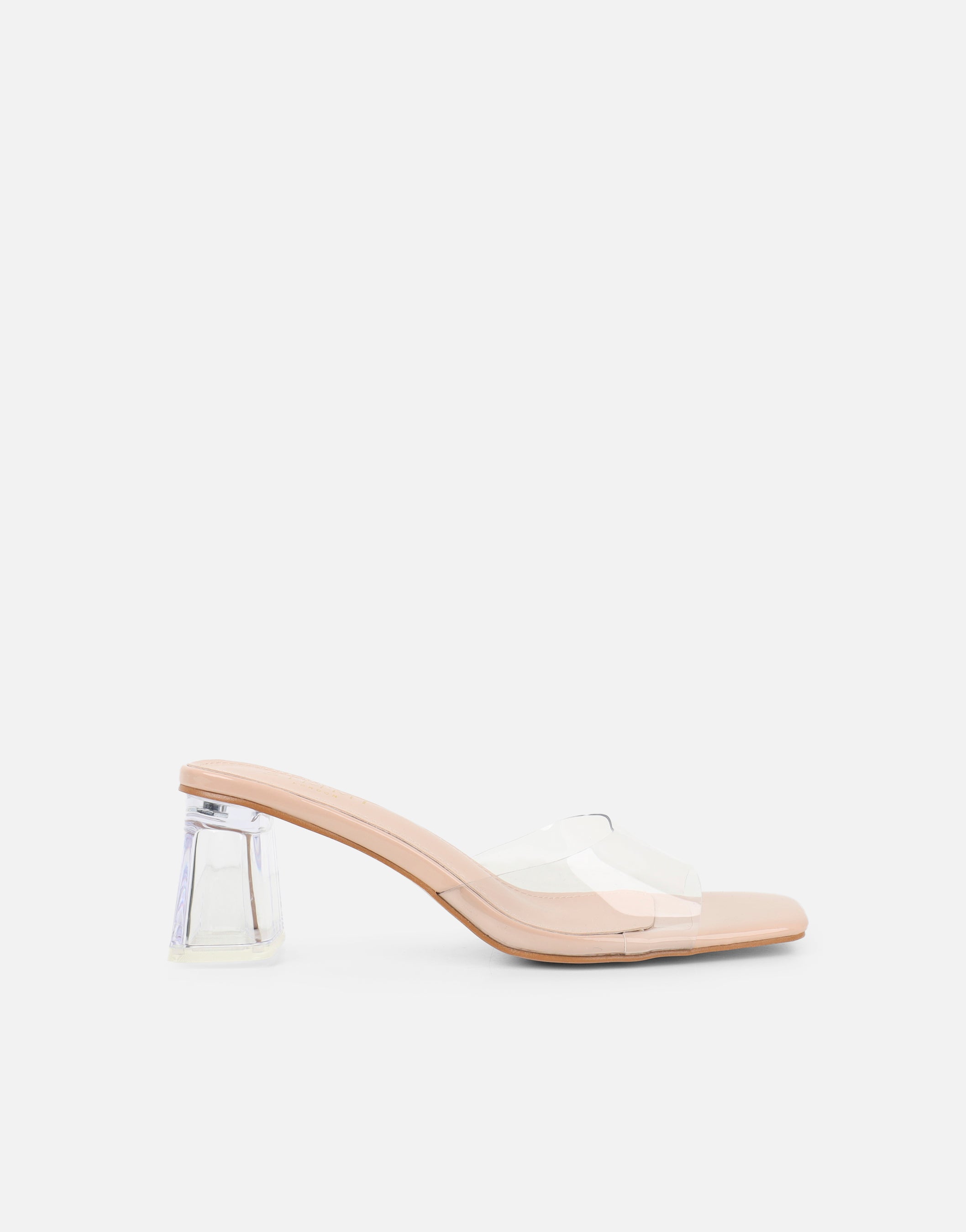 Dina Nude Low Clear Block Heeled Sandals | SIMMI London