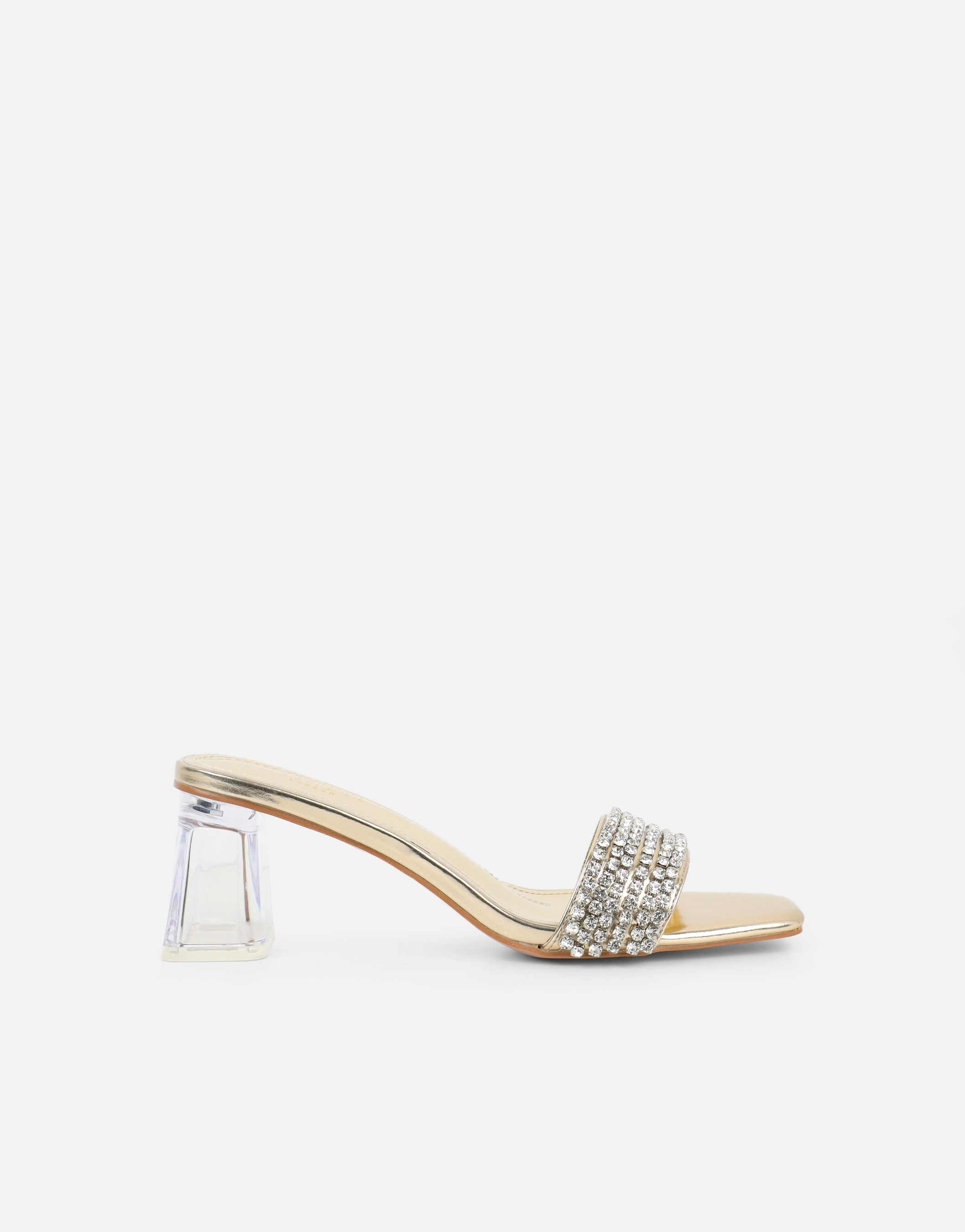 Zeena Gold Metalic Clear Diamante Mules | SIMMI London
