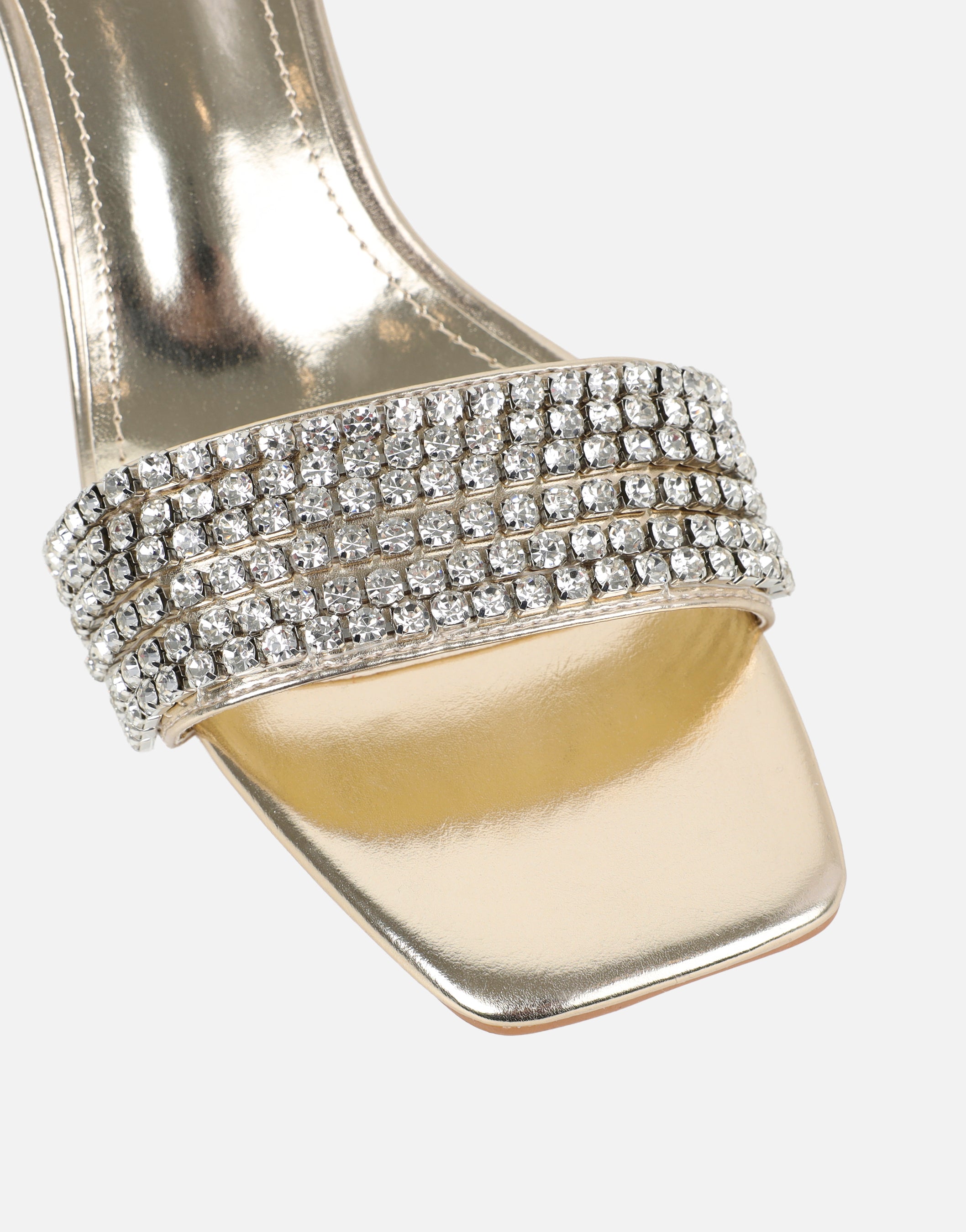 Zeena Gold Metalic Clear Diamante Mules | SIMMI London