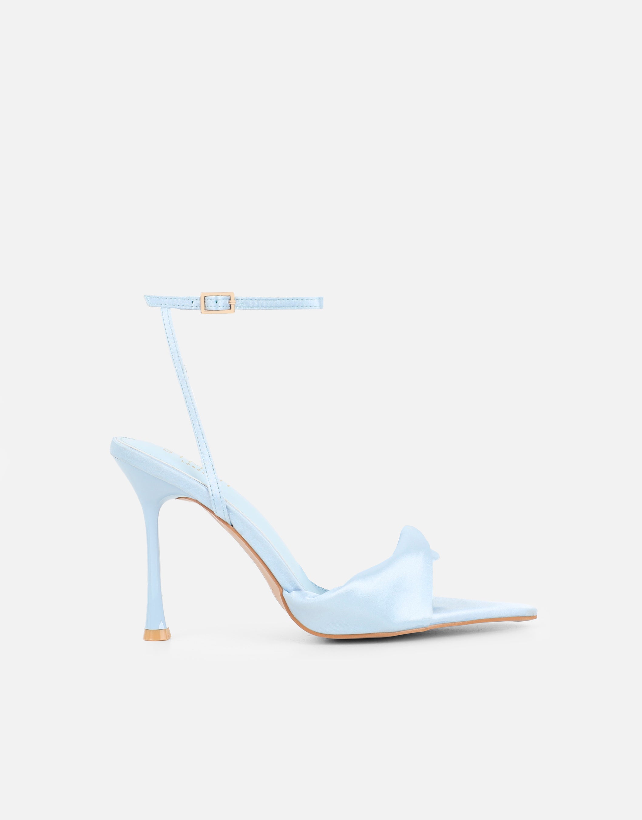 Delilah Blue Satin Ruched Heeled Sandals | SIMMI London