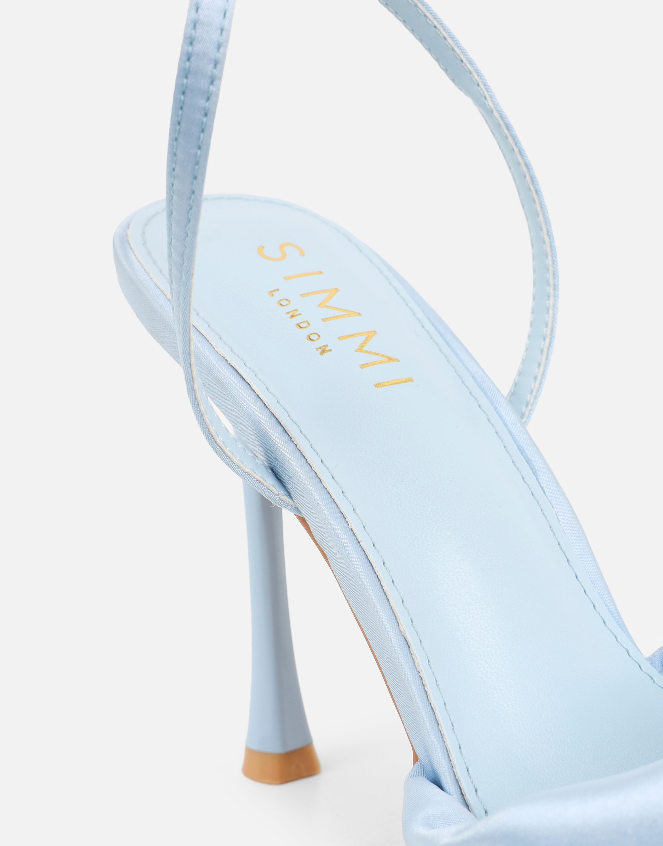 Delilah Blue Satin Ruched Heeled Sandals | SIMMI London