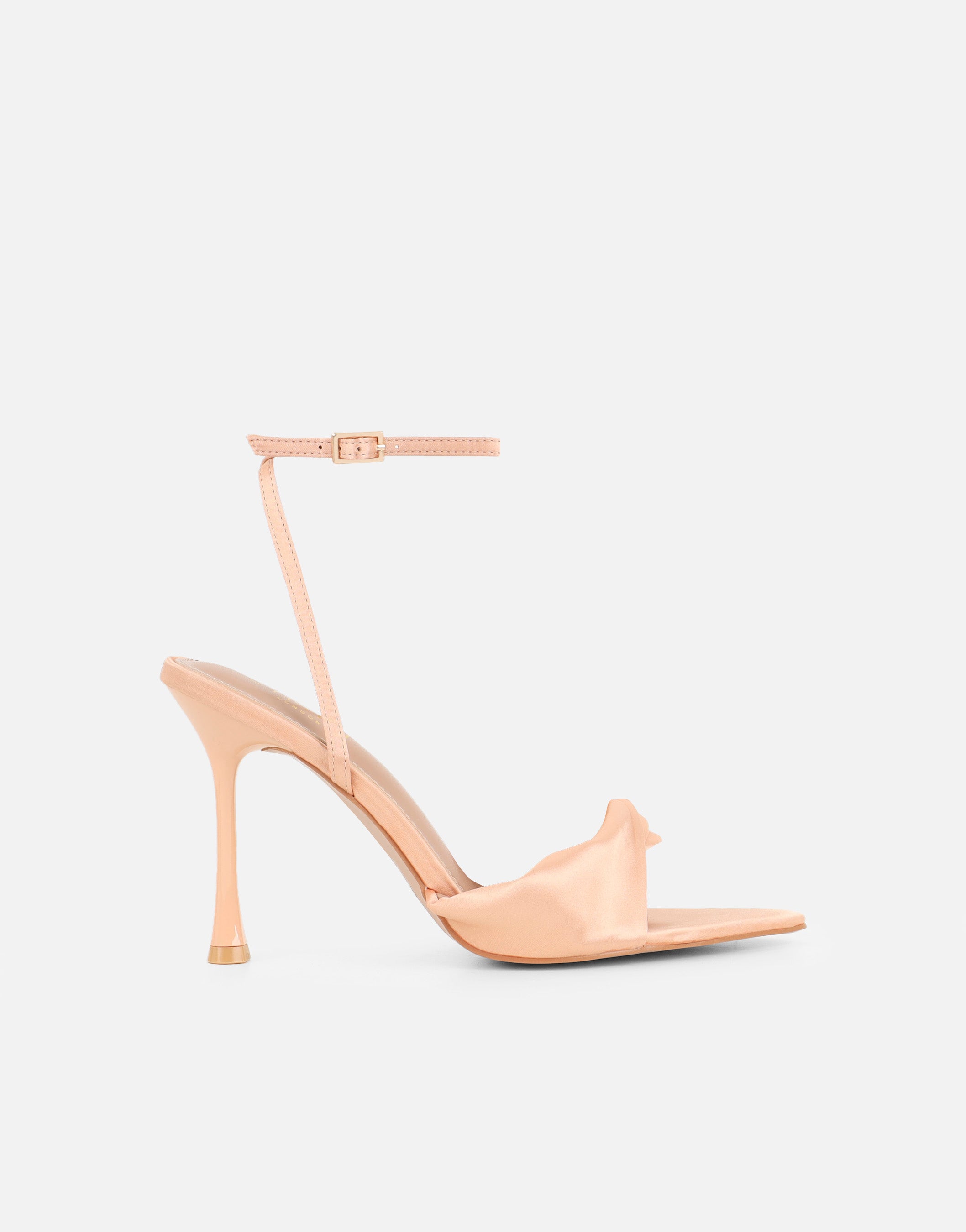 Delilah Blush Satin Ruched Heeled Sandals | SIMMI London