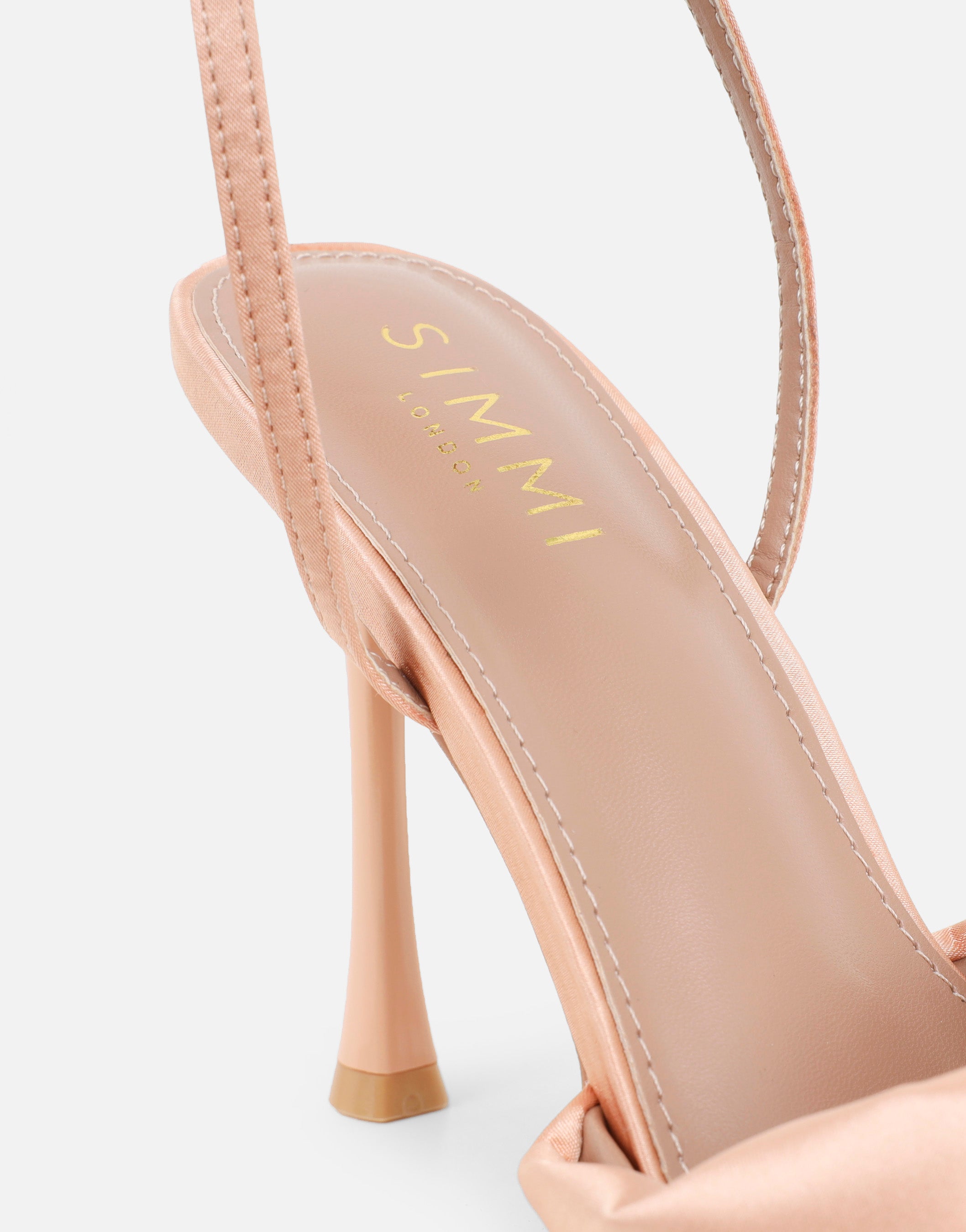 Delilah Blush Satin Ruched Heeled Sandals | SIMMI London