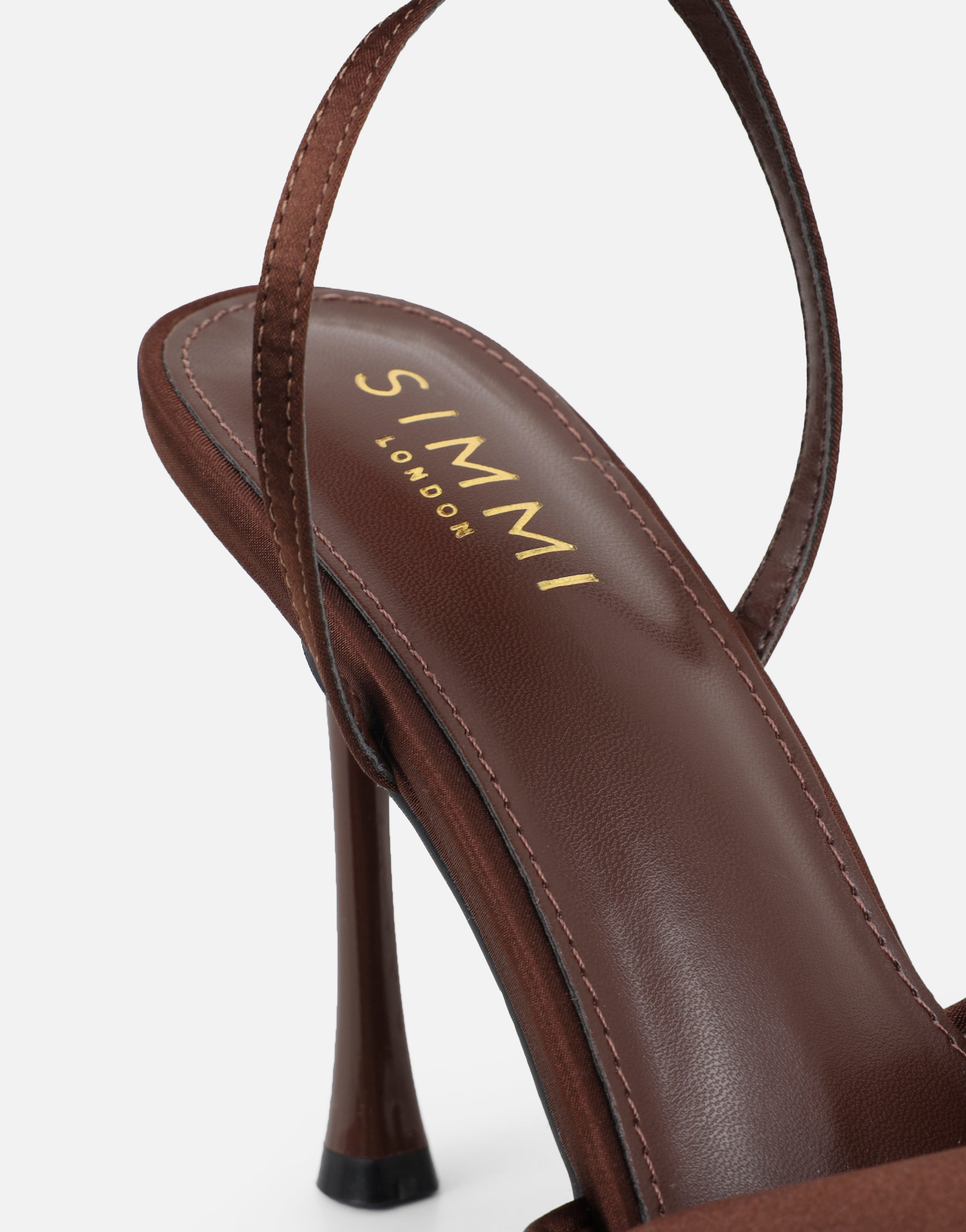 Delilah Brown Satin Ruched Heeled Sandals | SIMMI London