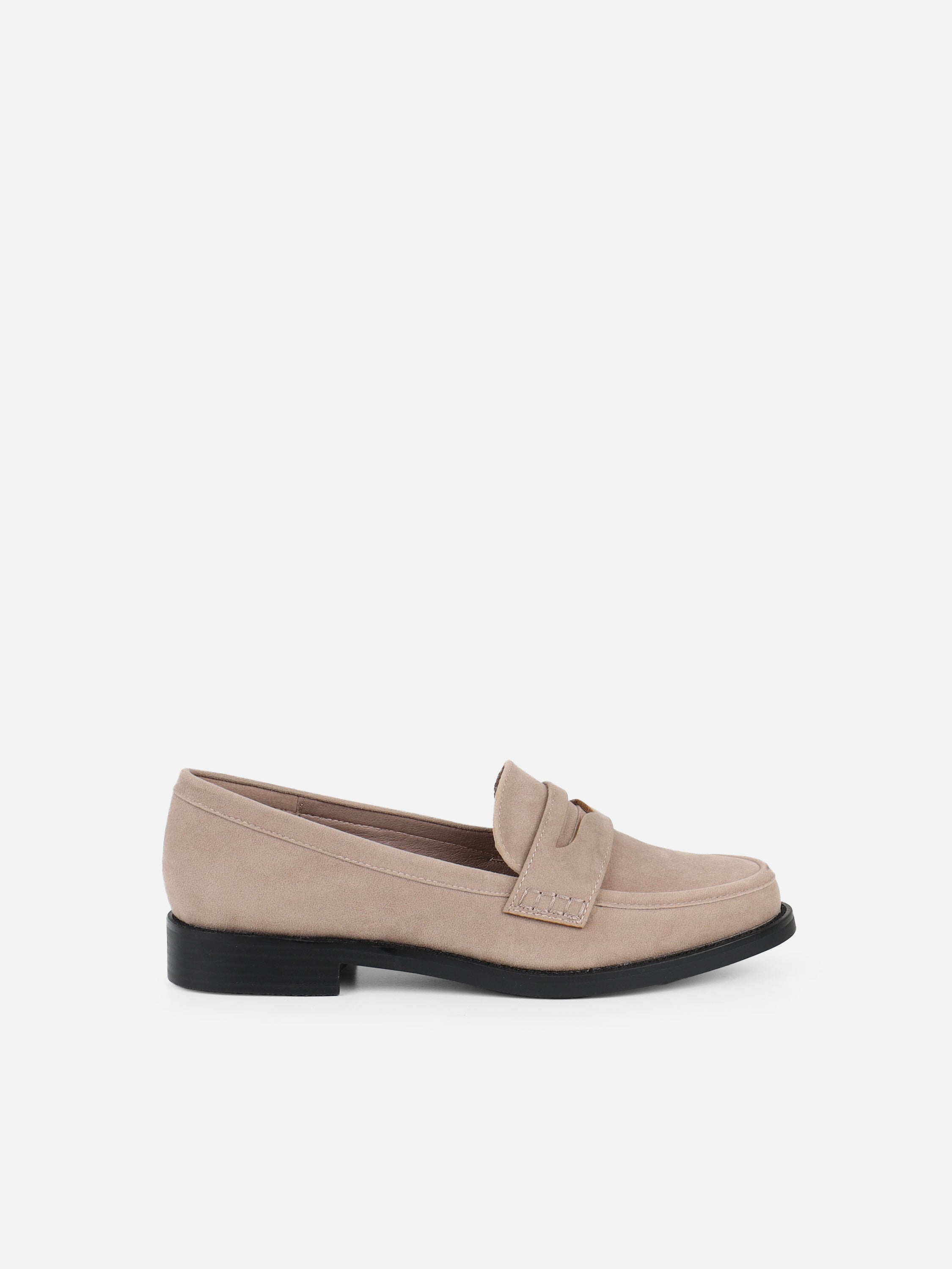 Dime Taupe Suede Penny Loafers | SIMMI London