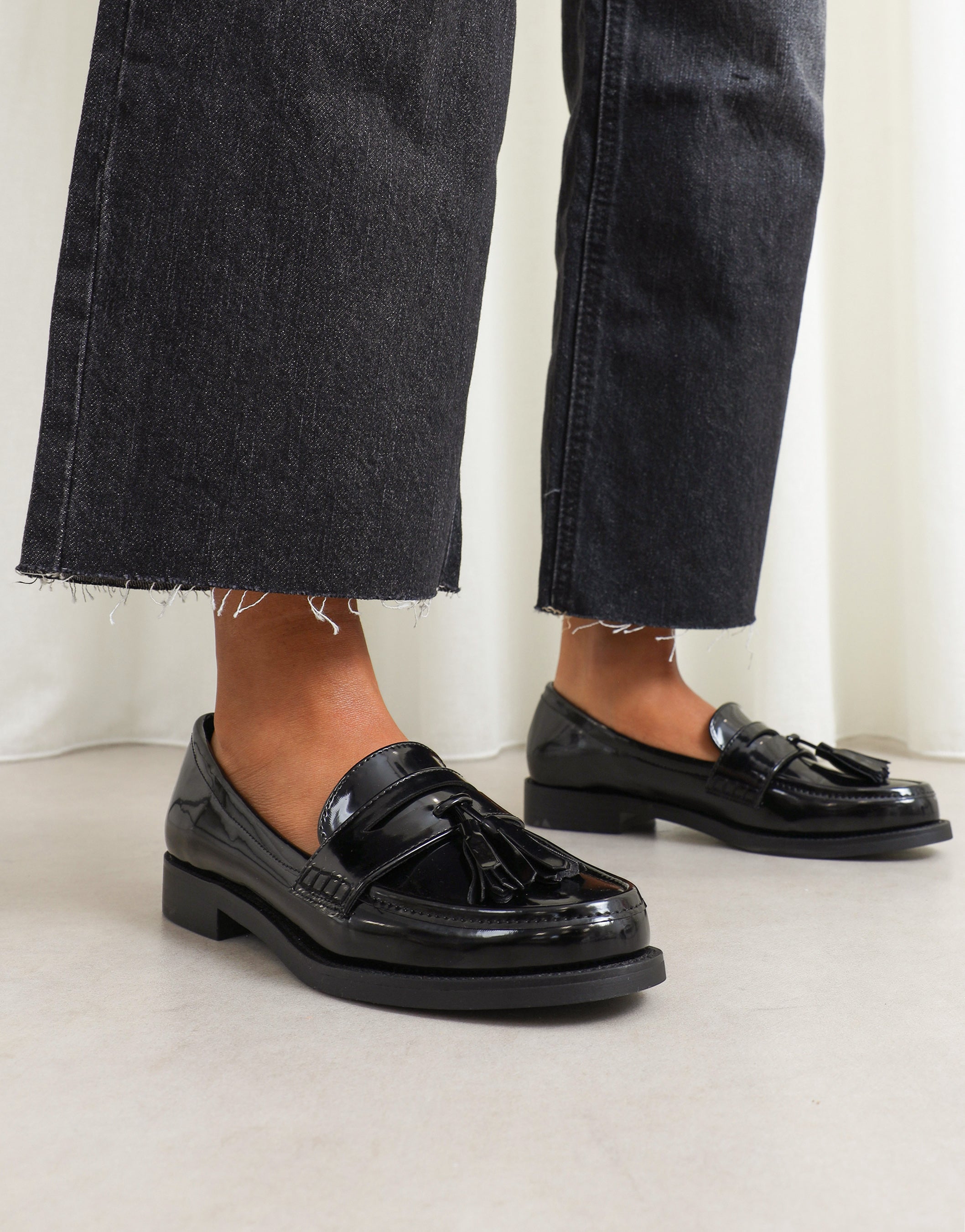 Nell Black Patent Tassel Loafers | SIMMI London