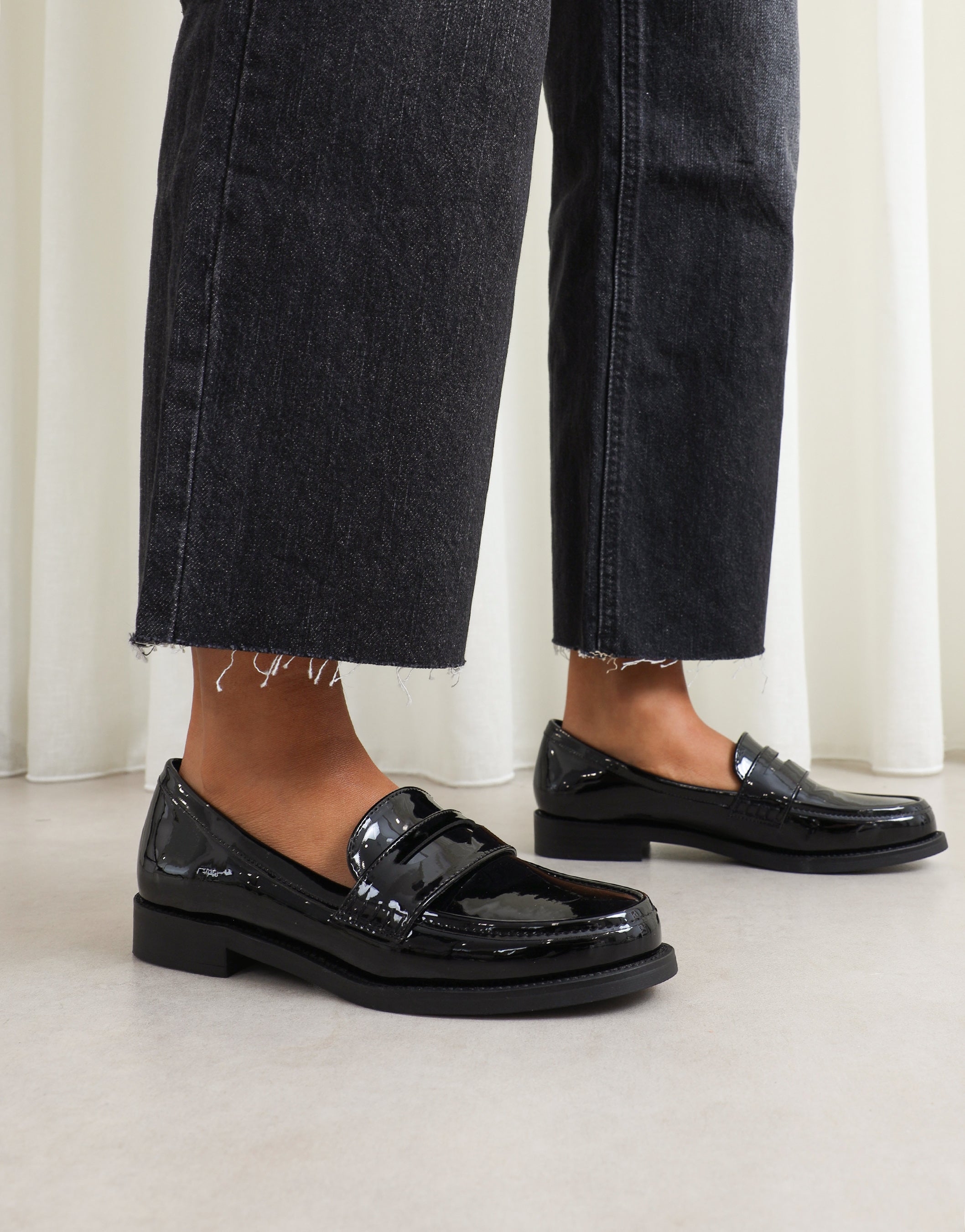 Shreya Black Patent Penny Loafers | SIMMI London