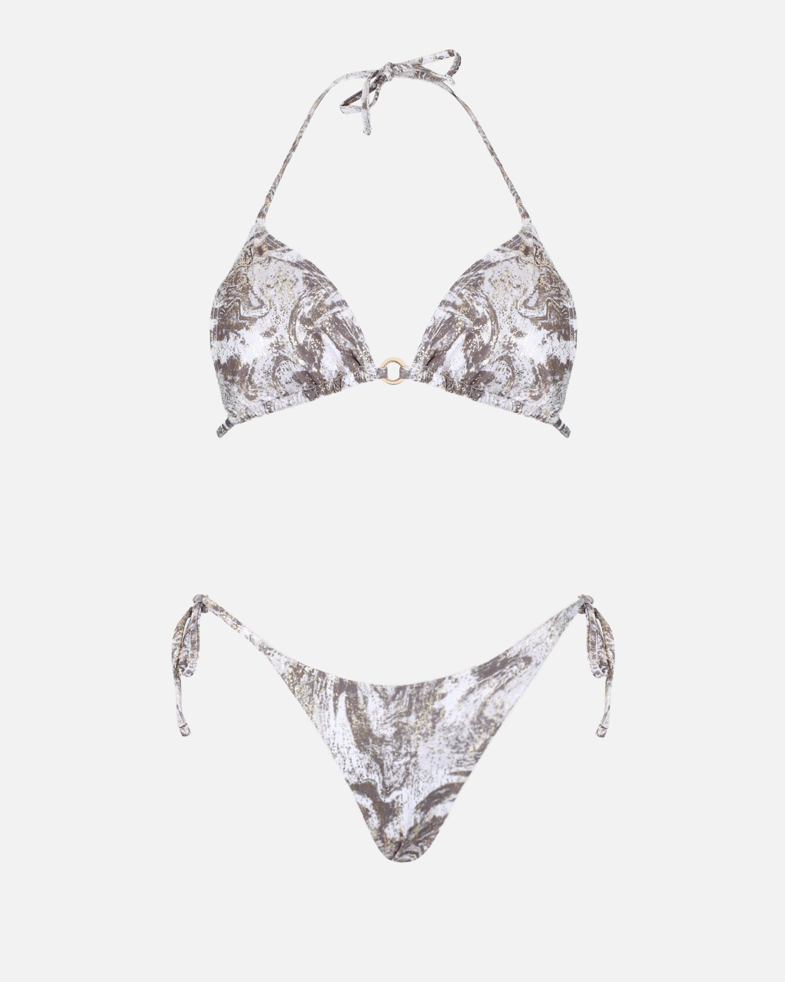 Lani White Gold Marble Detail Bikini Set | SIMMI London