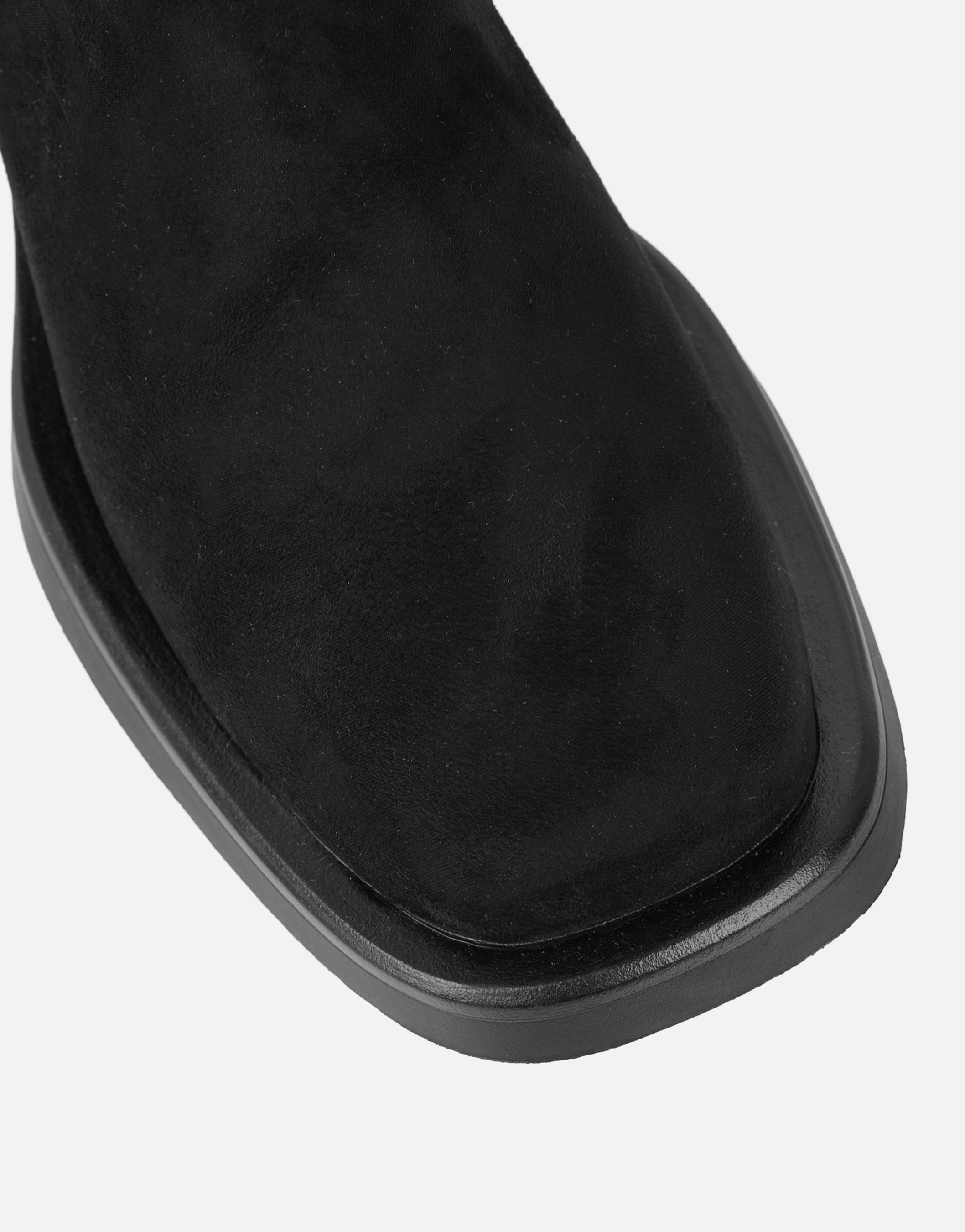 Amrose Black Suede Ruched Heeled Boots | SIMMI London