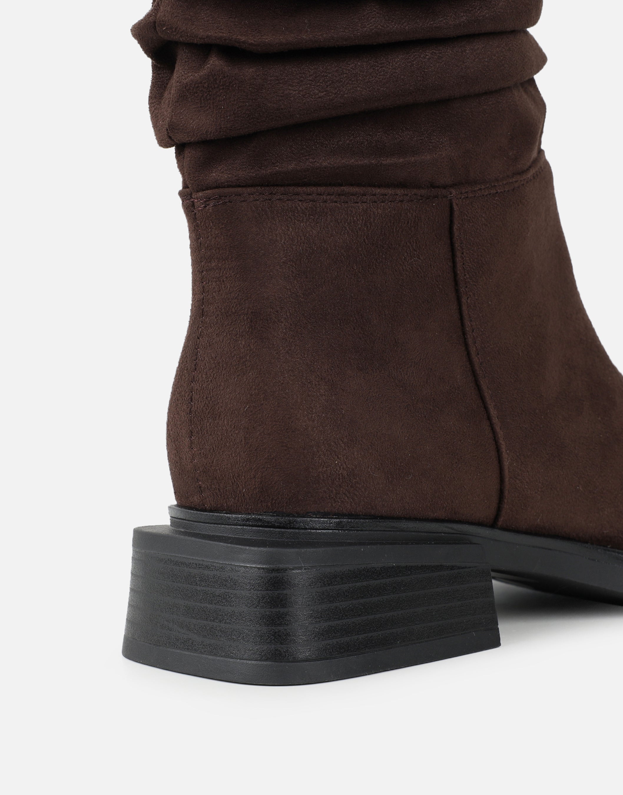 Amrose Brown Suede Ruched Heeled Boots | SIMMI London