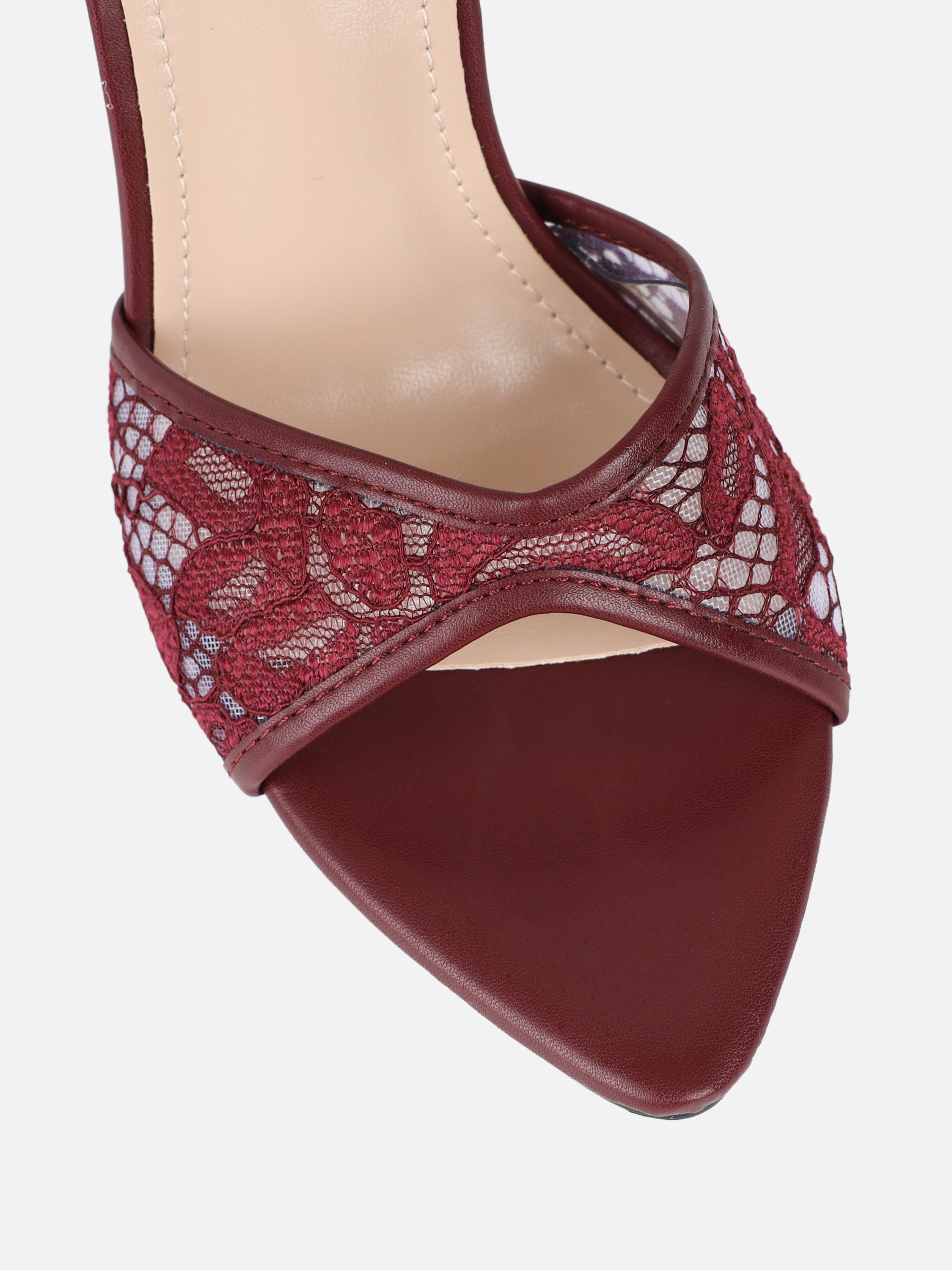 Eavie Burgundy Lace Heeled Sandals | SIMMI London