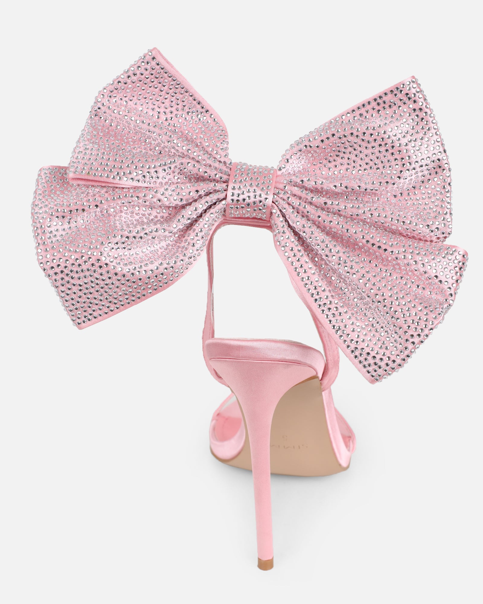 Abbah Pink Satin Diamante Bow Heeled Sandals | SIMMI London