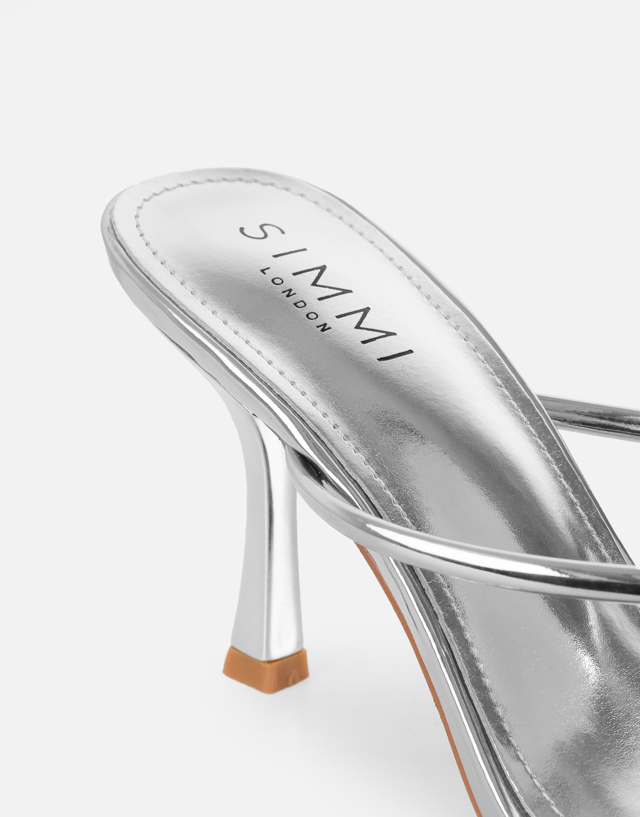 Moni Silver Mirror Diamante Toe Detail Mules | SIMMI London