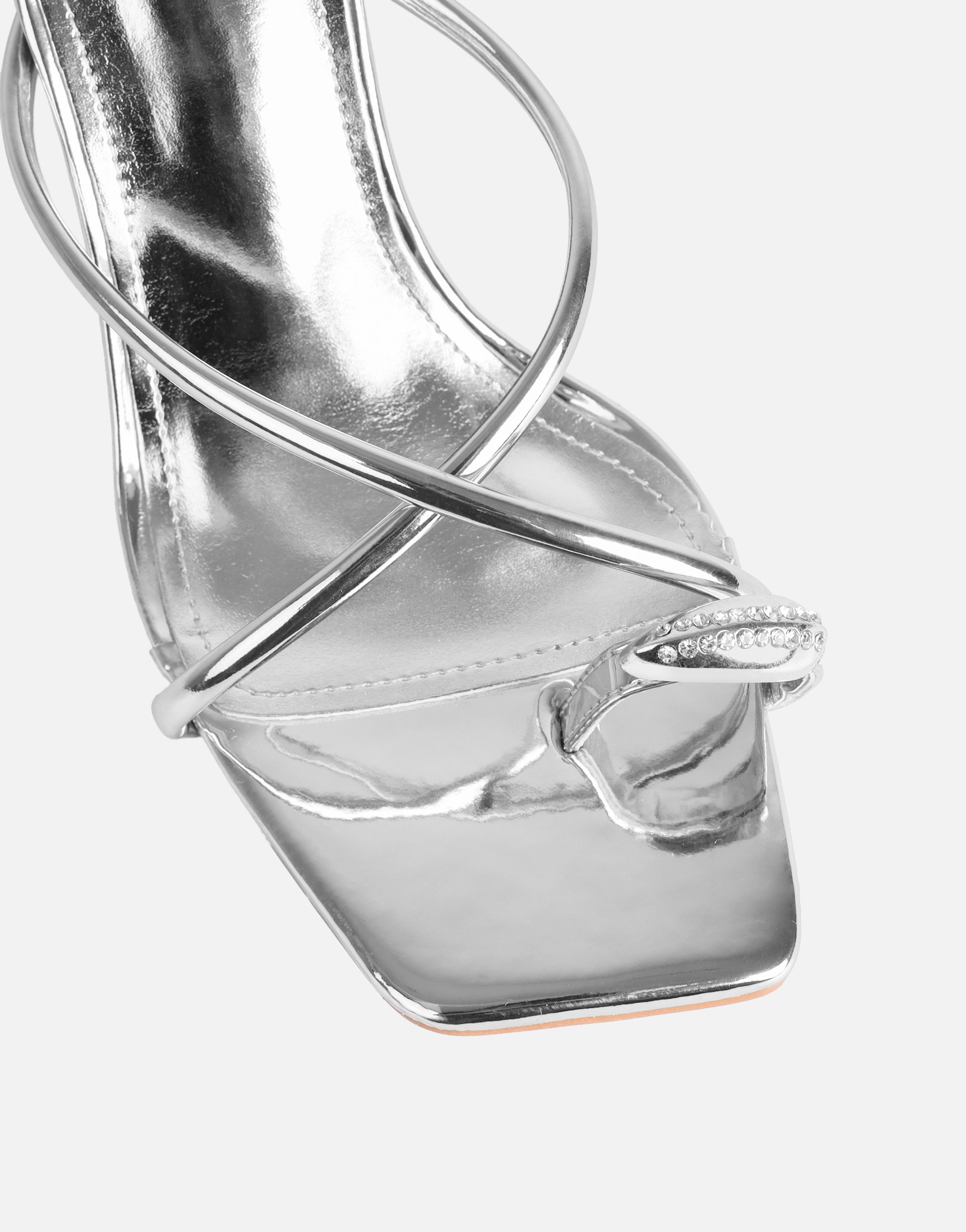 Moni Silver Mirror Diamante Toe Detail Mules | SIMMI London