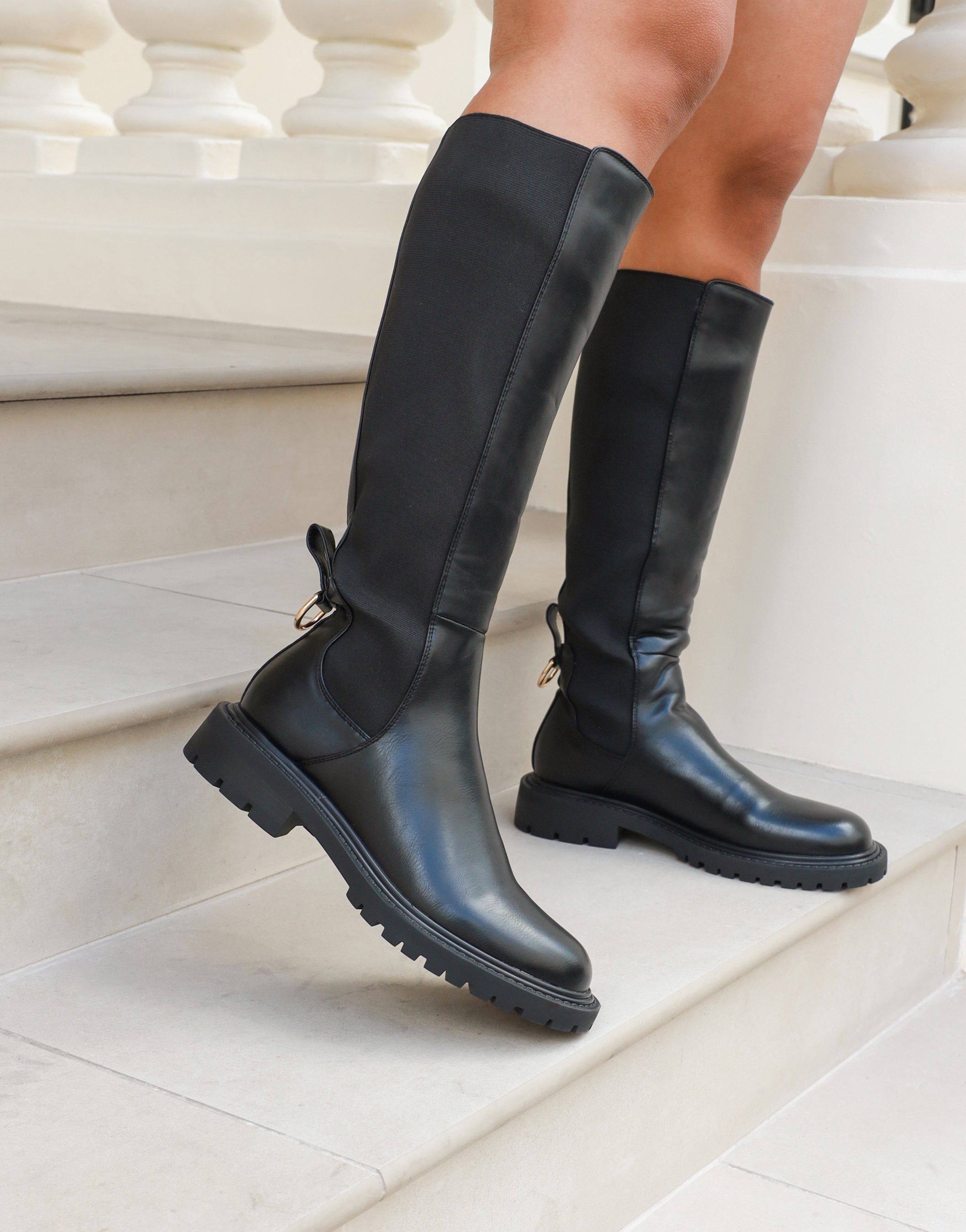 Bart Black PU Knee Height Boots | SIMMI London