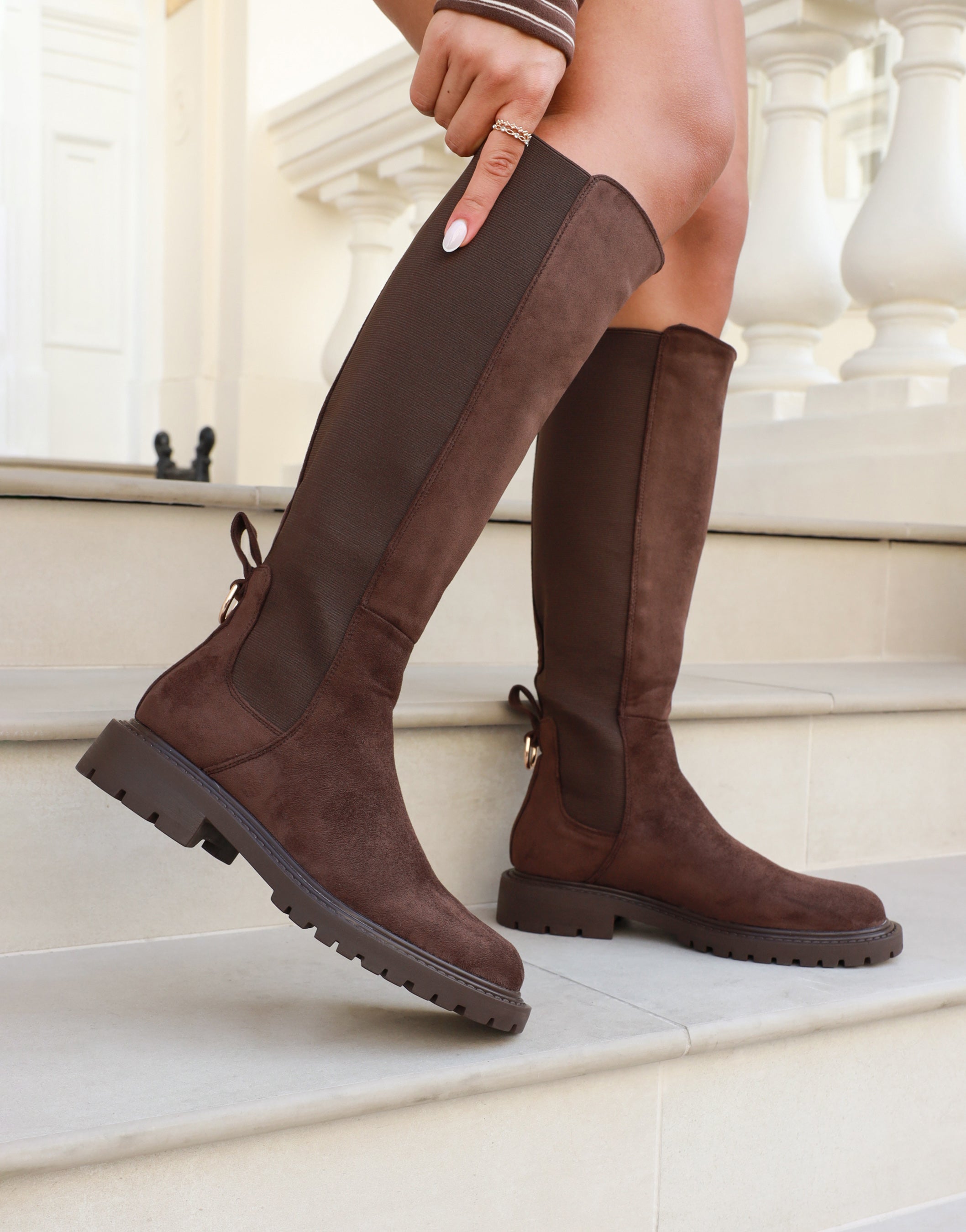 Bart Brown Suedette Knee Height Boots | SIMMI London