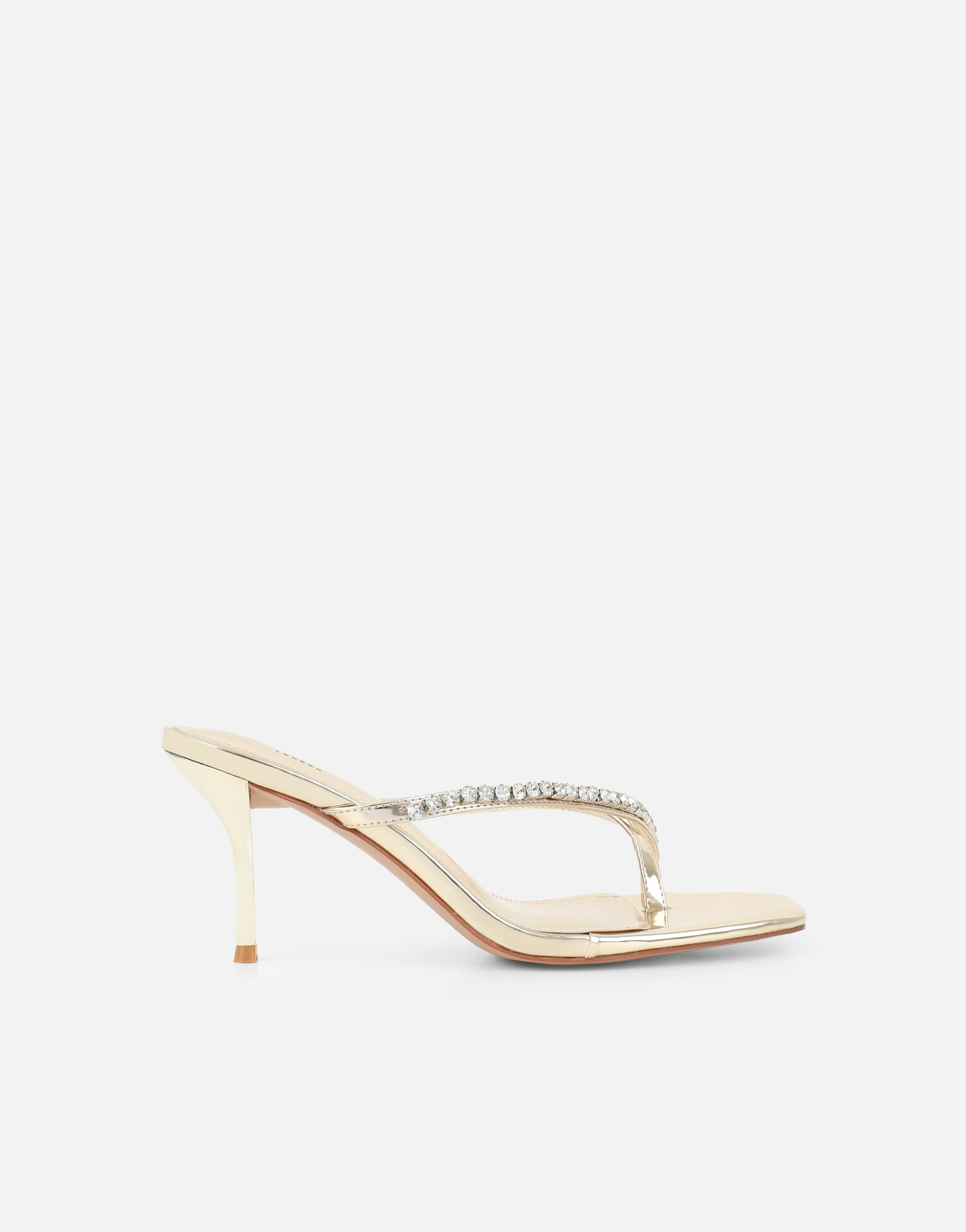 Lana Gold Mirror Diamante Toe Post Mules | SIMMI London