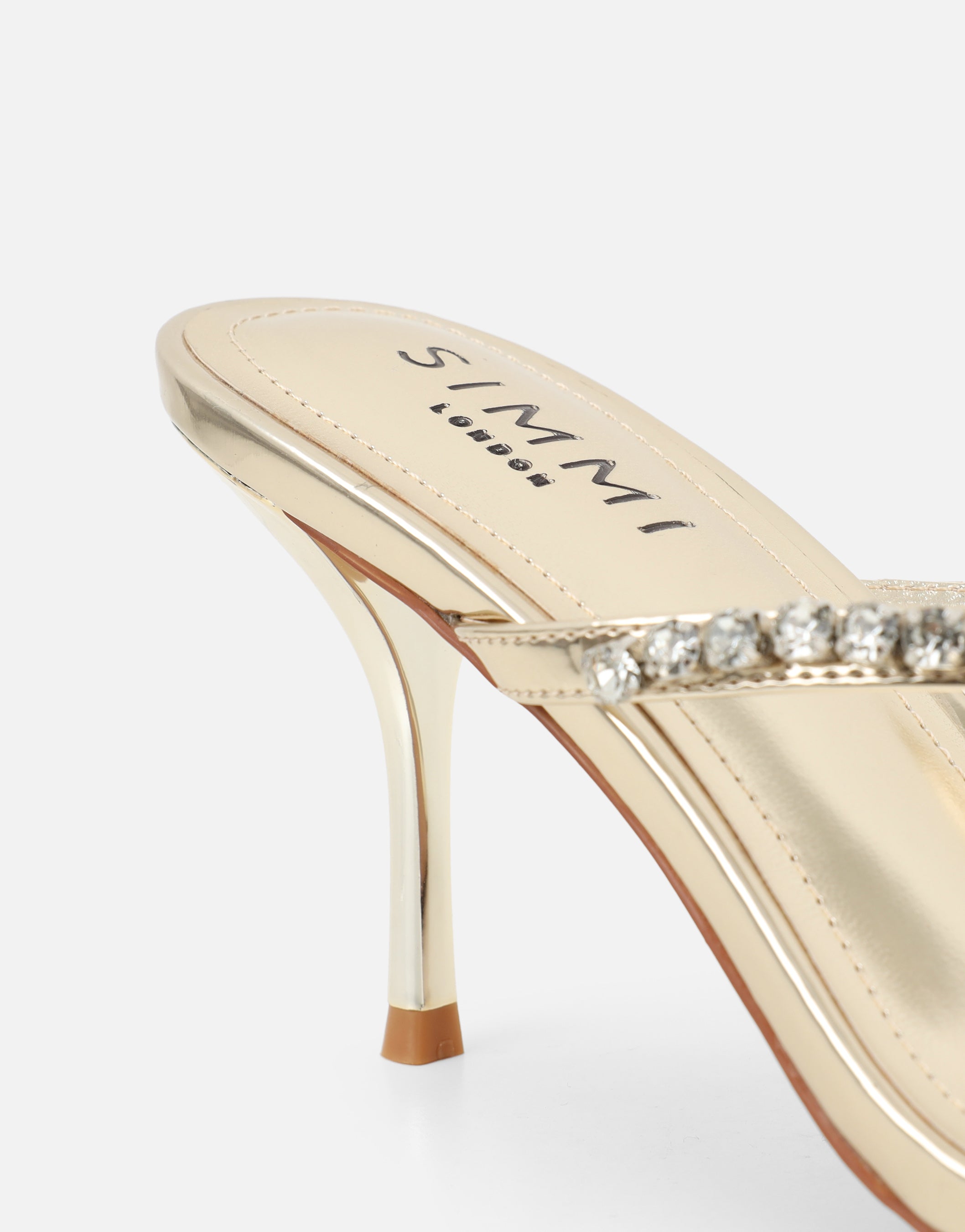 Lana Gold Mirror Diamante Toe Post Mules | SIMMI London