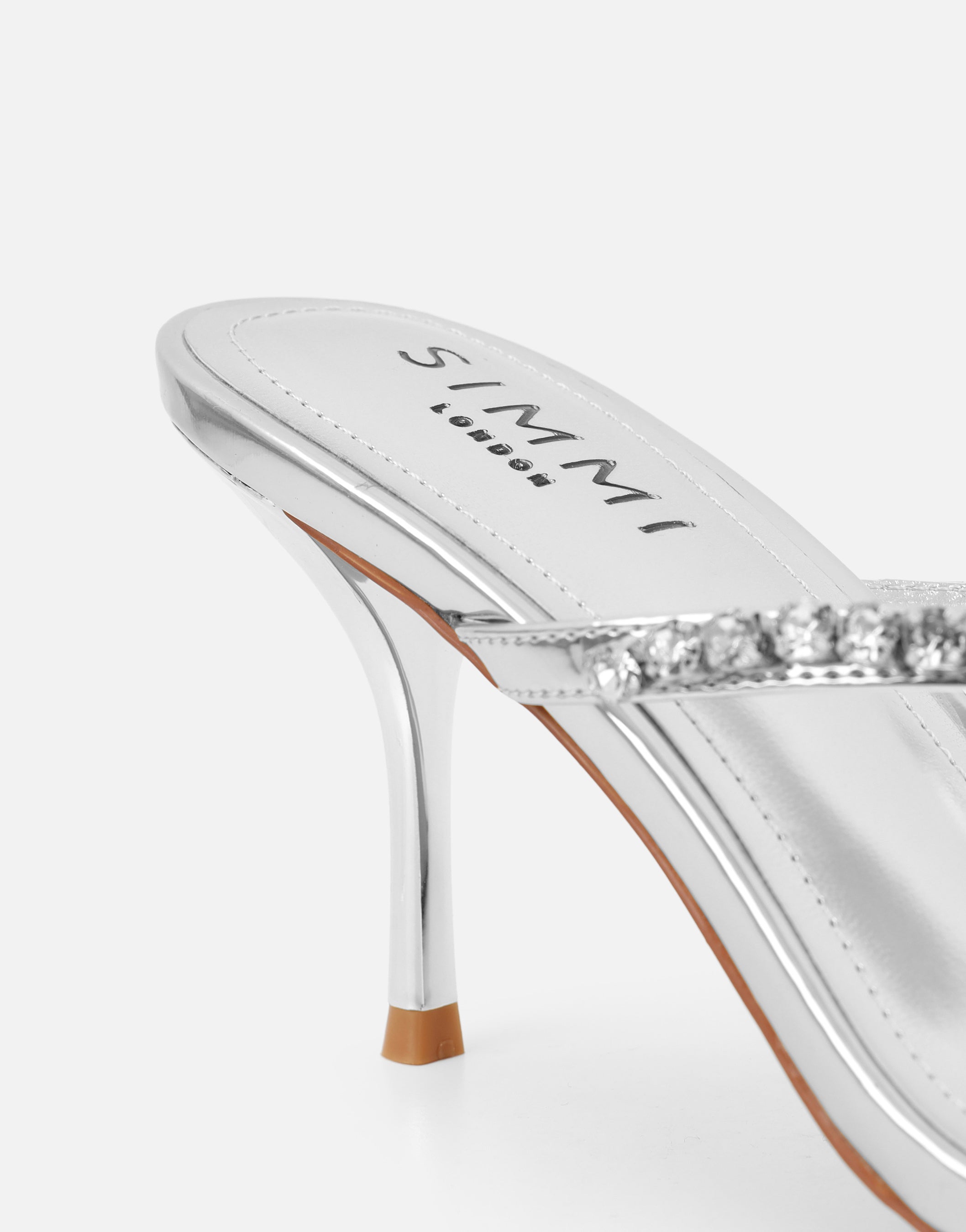 Lana Silver Mirror Diamante Toe Post Mules | SIMMI London