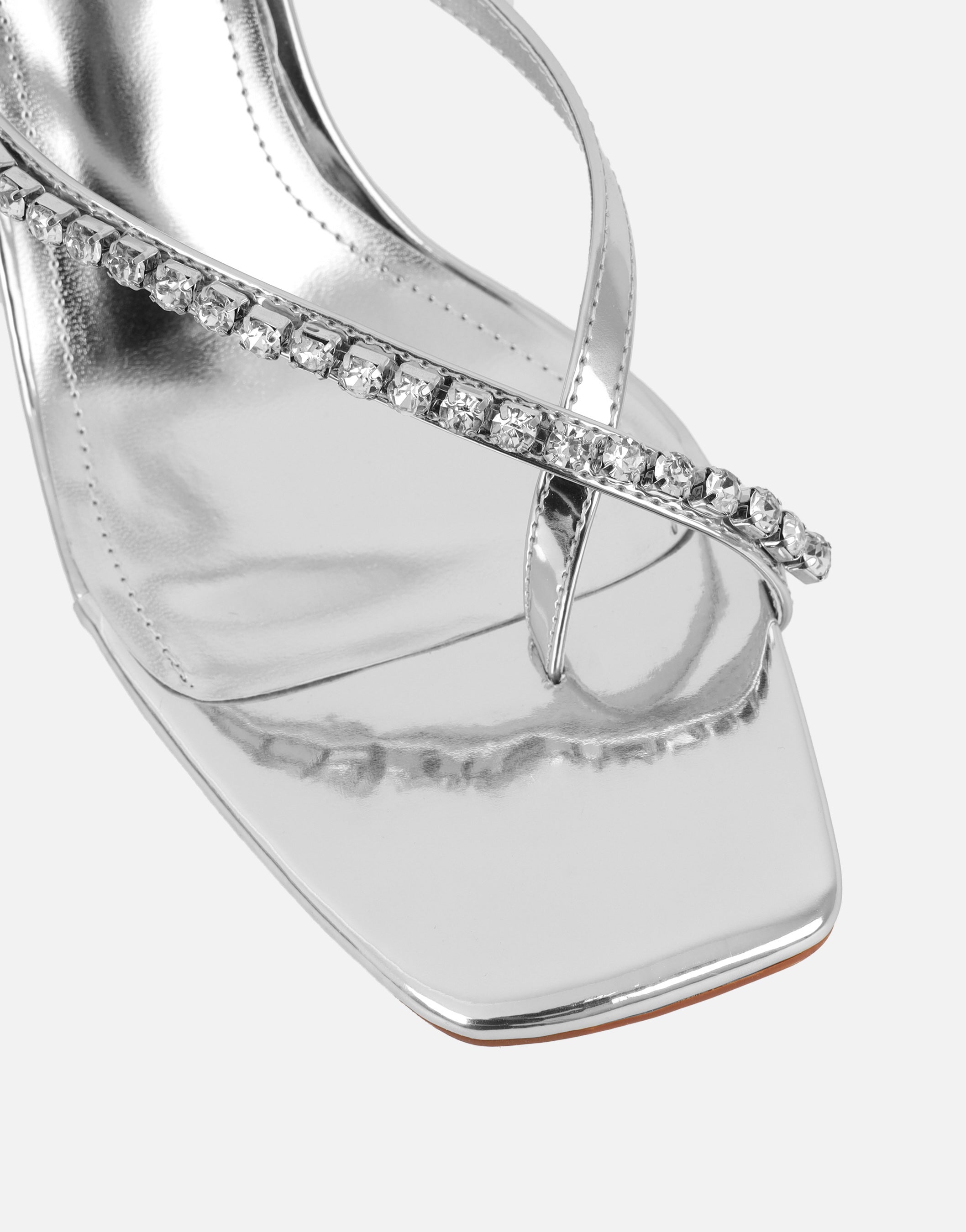 Lana Silver Mirror Diamante Toe Post Mules | SIMMI London