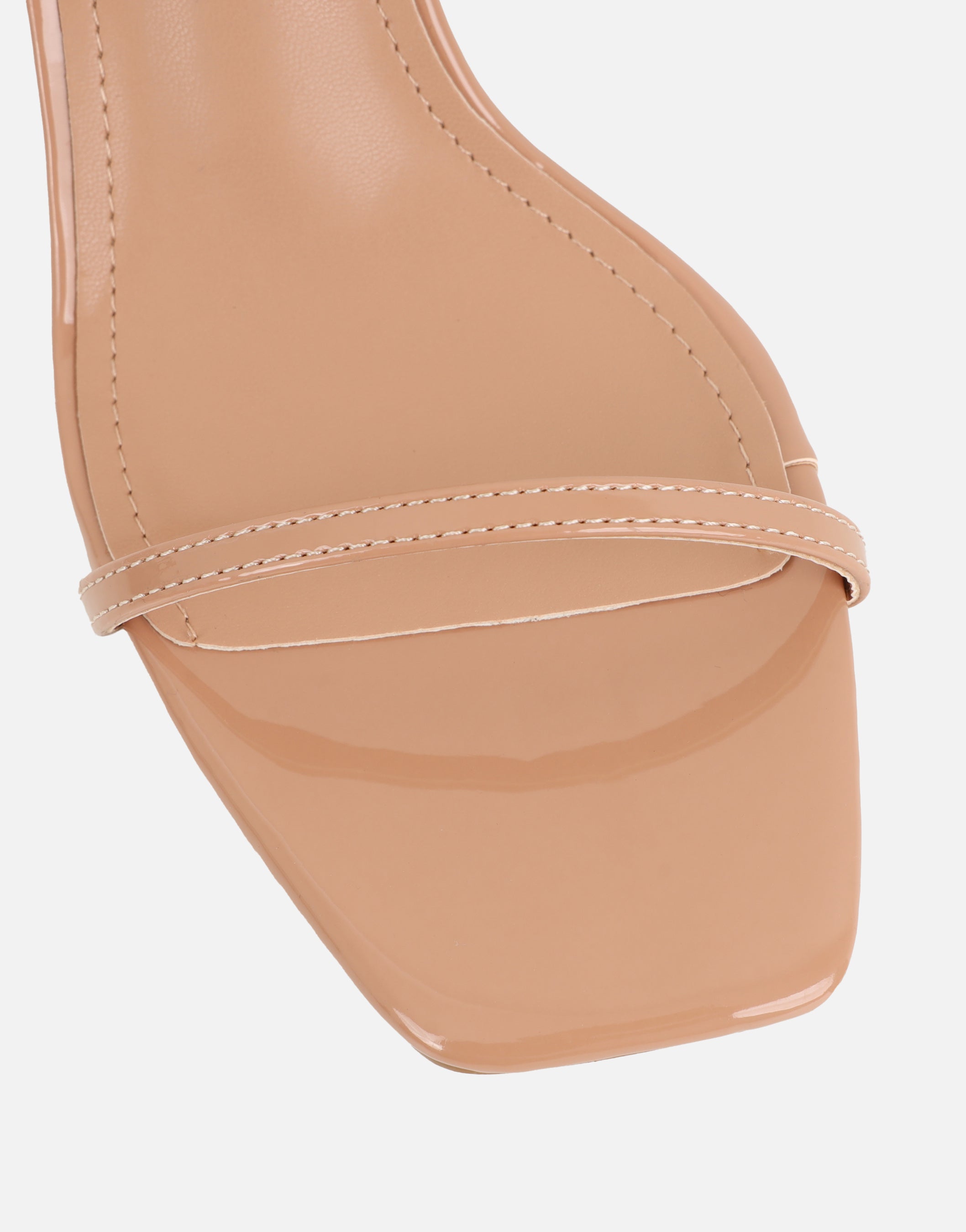 Lula Dark Biege Patent Heeled Sandals | SIMMI London