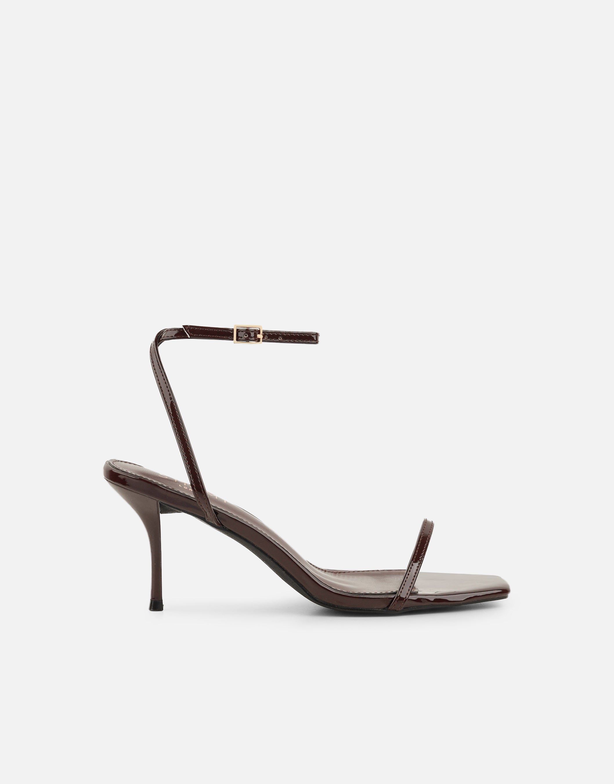 Lula Brown Patent Heeled Sandals | SIMMI London