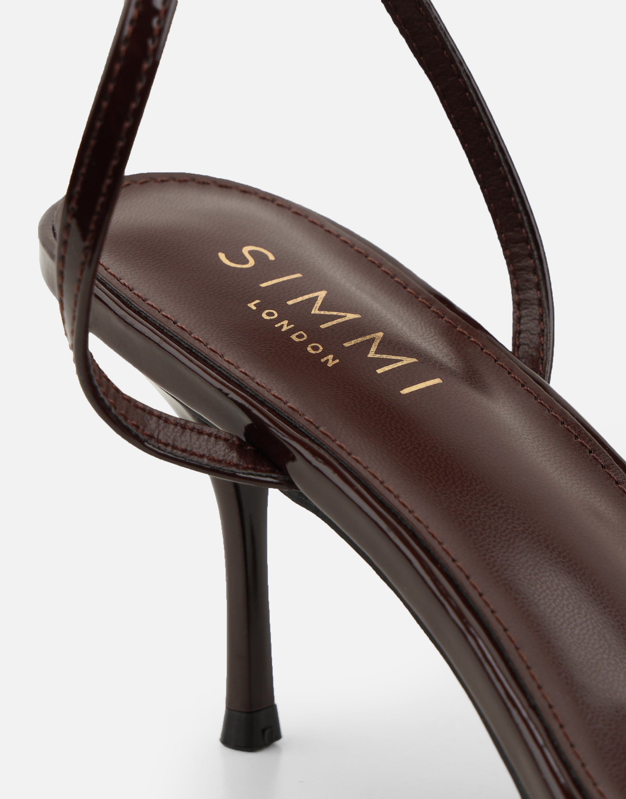 Lula Brown Patent Heeled Sandals | SIMMI London