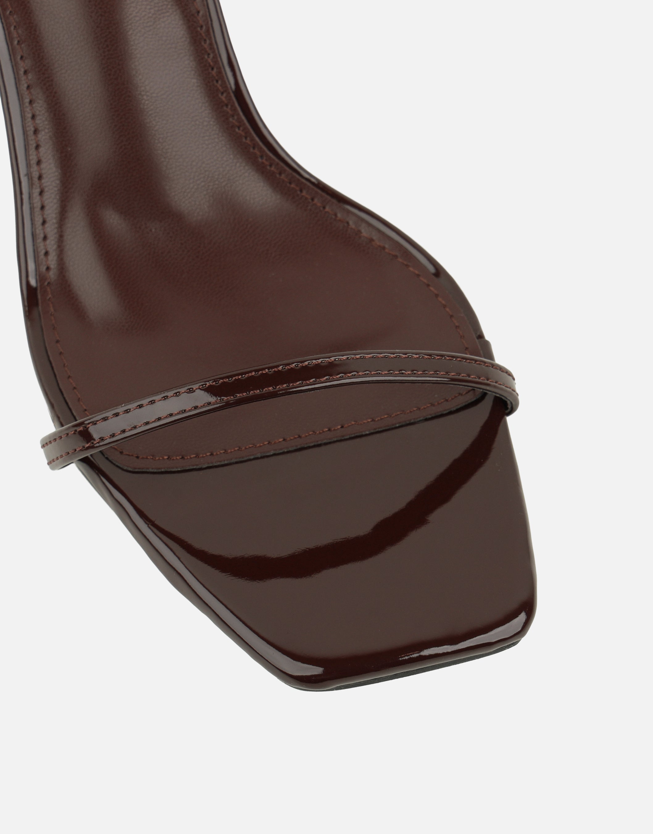 Lula Brown Patent Heeled Sandals | SIMMI London