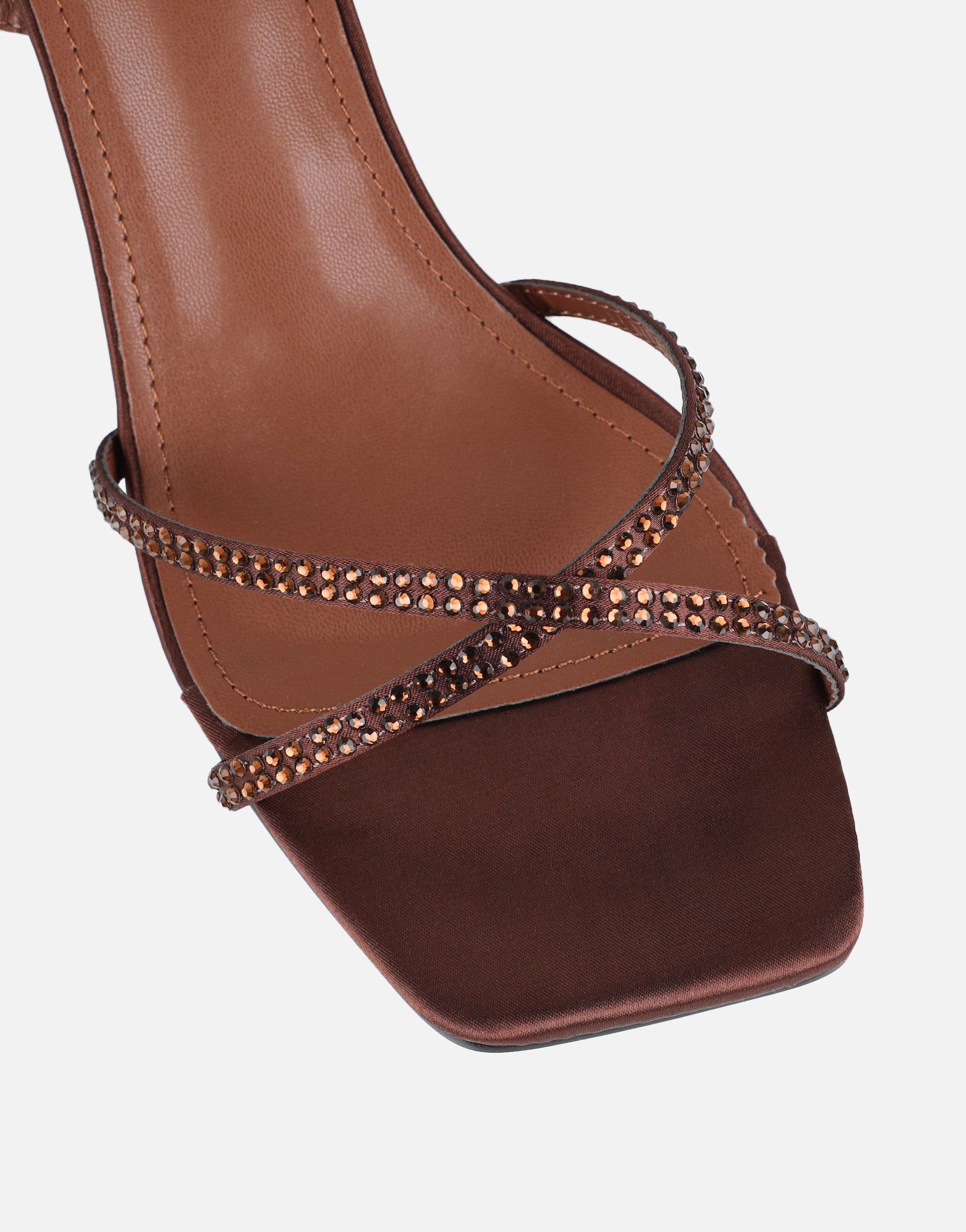 Eleonoora Brown Satin Diamante Heeled Sandals | SIMMI London