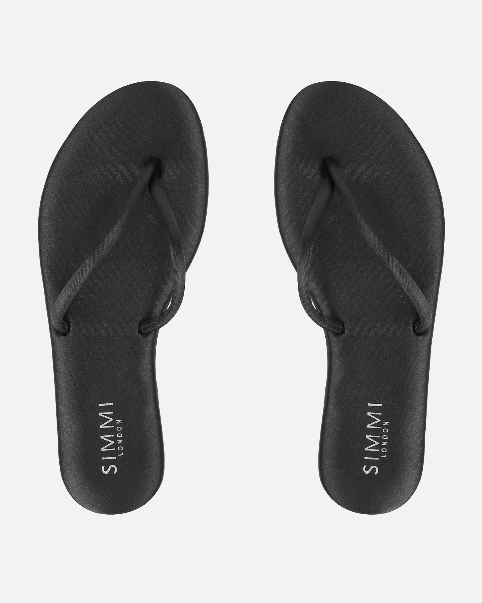 Elmas Black Satin Toe Thong Sandals | SIMMI London