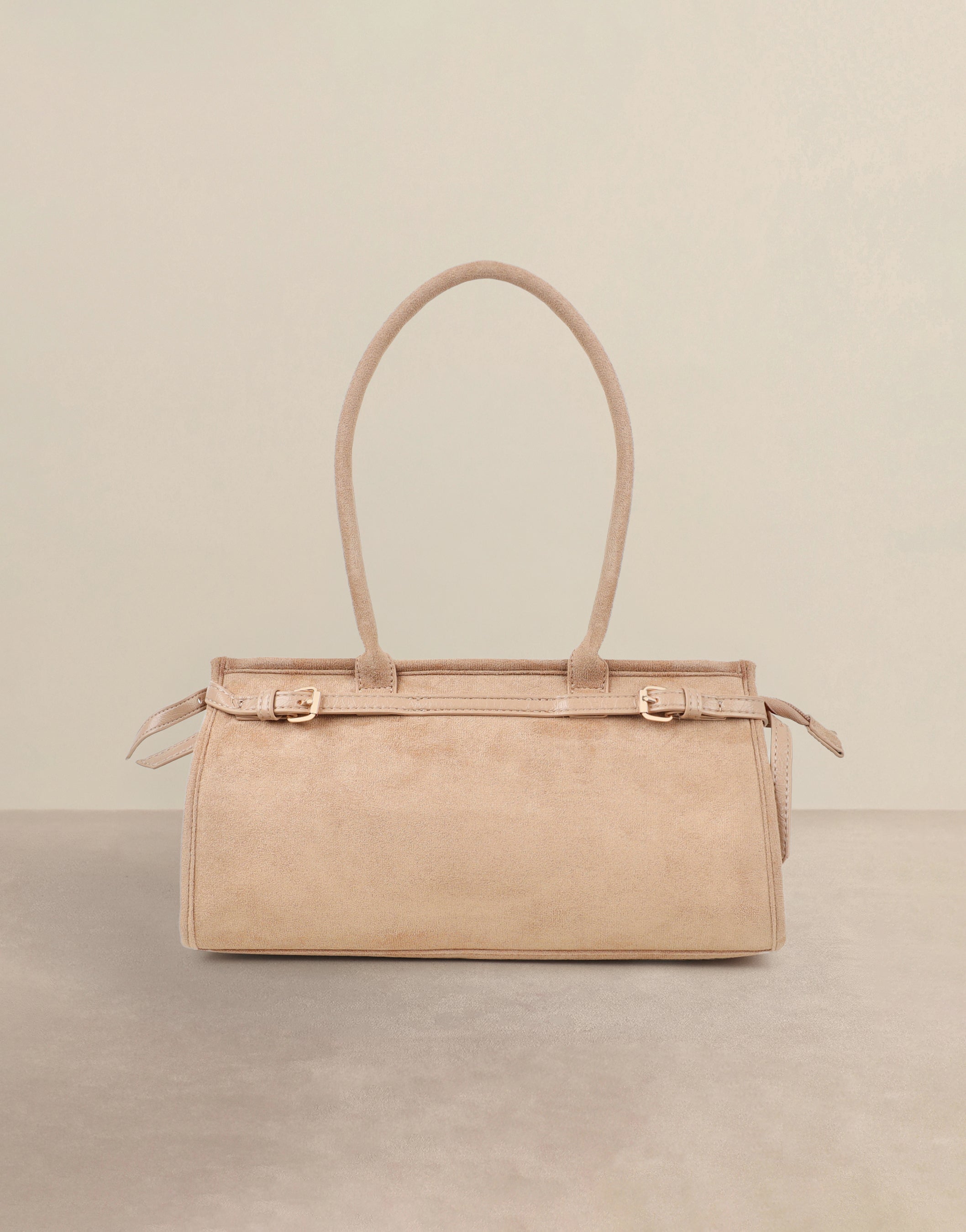 Eos Beige Suede Handbag | SIMMI London