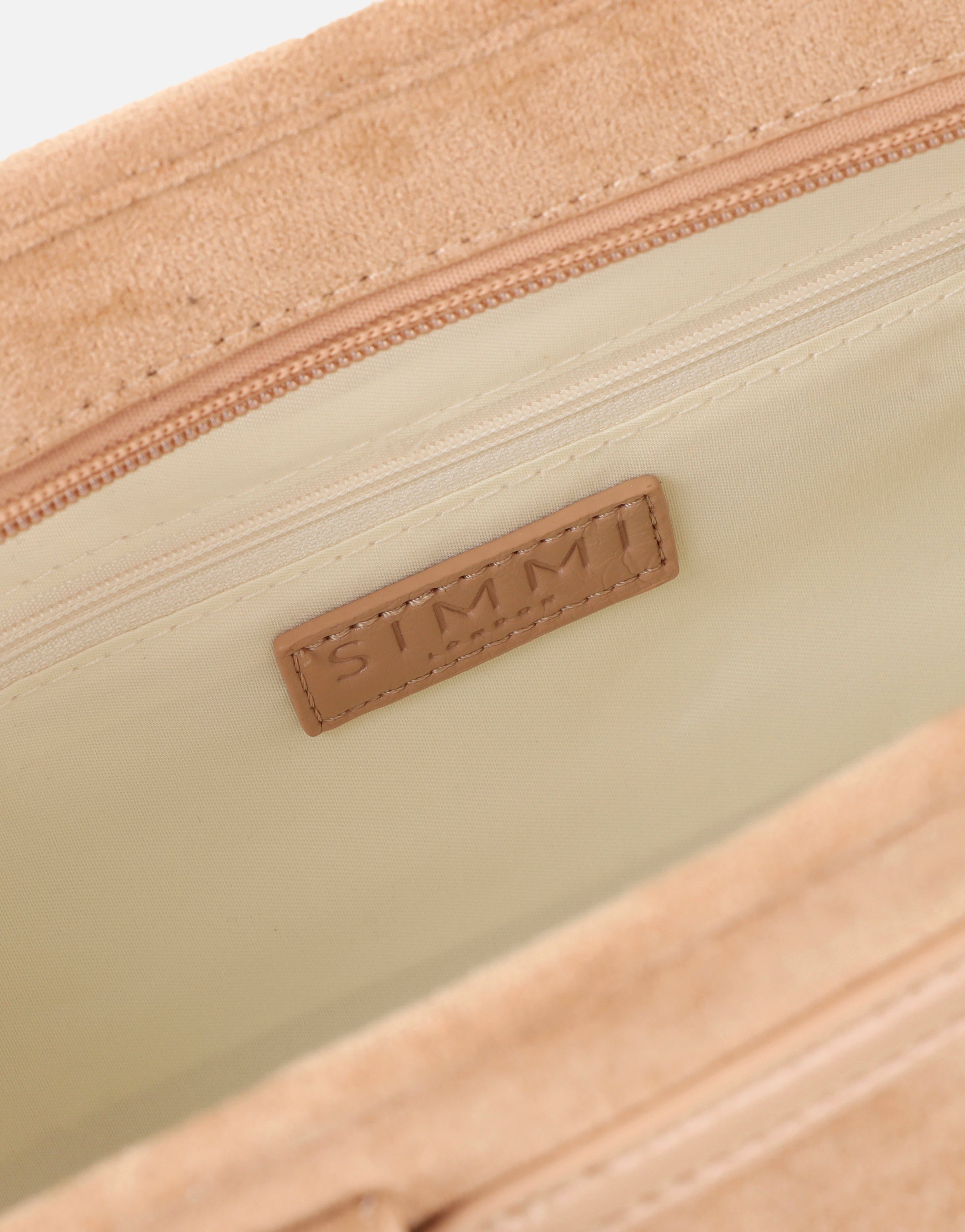 Eos Beige Suede Handbag | SIMMI London