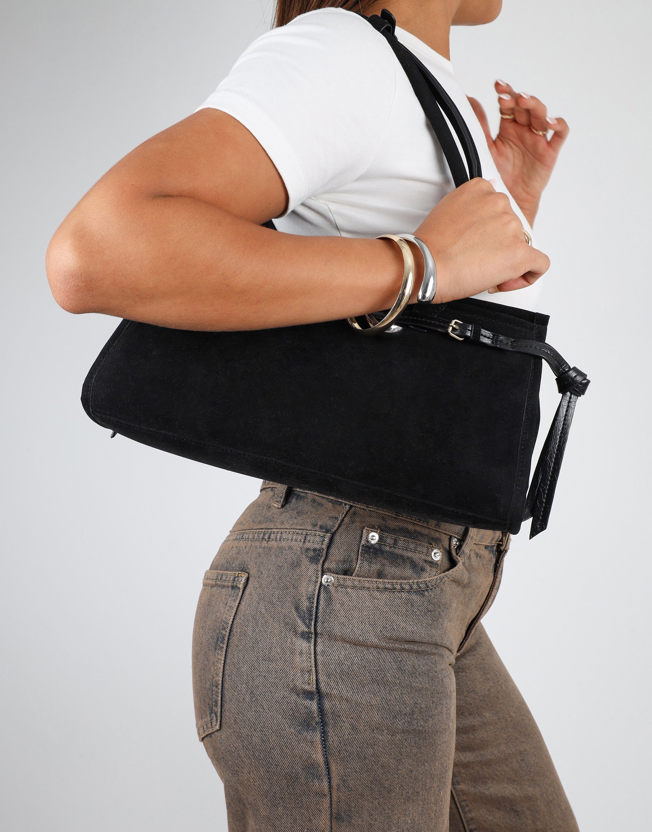 Eos Black Suede Handbag | SIMMI London