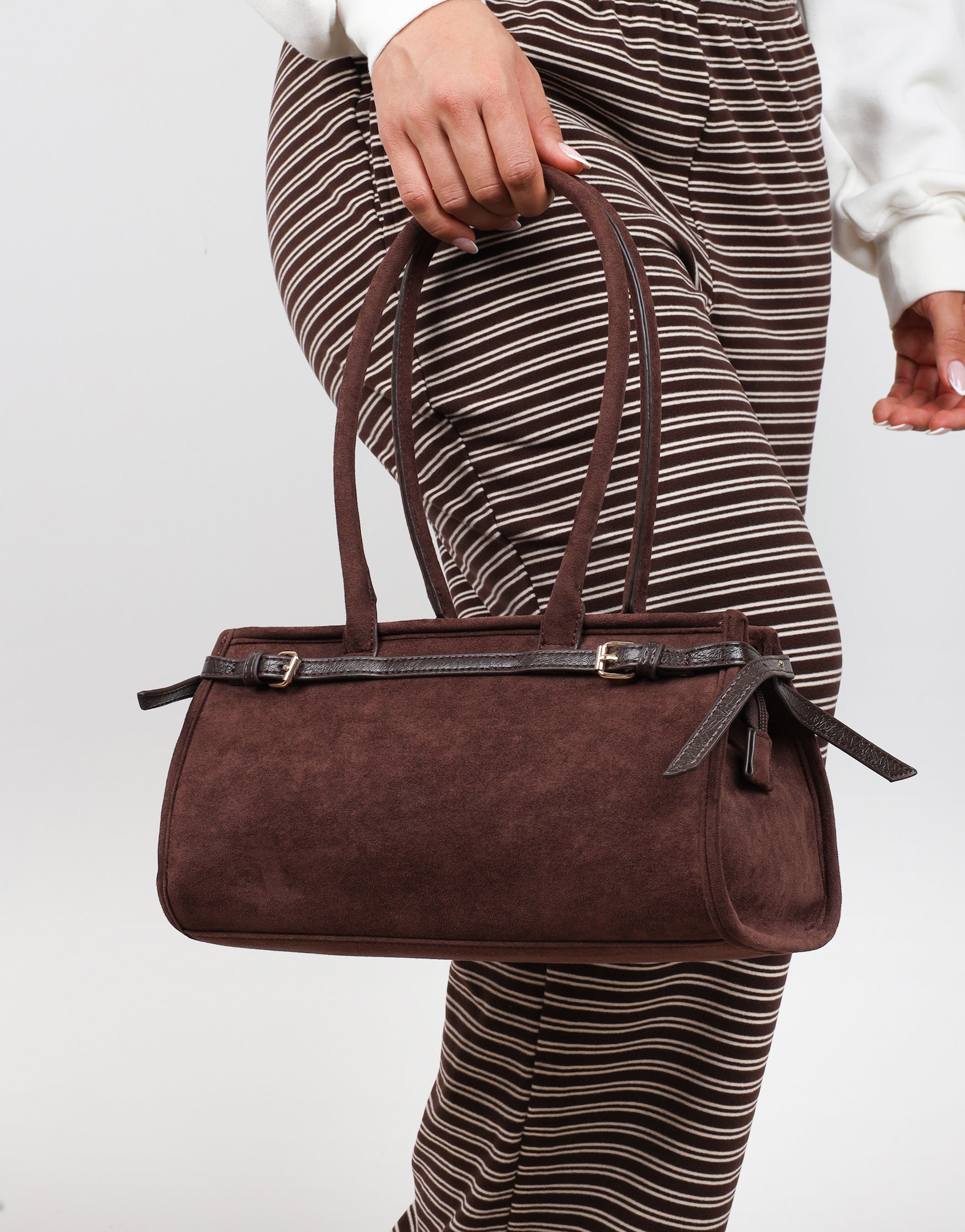 Eos Chocolate Suede Handbag | SIMMI London
