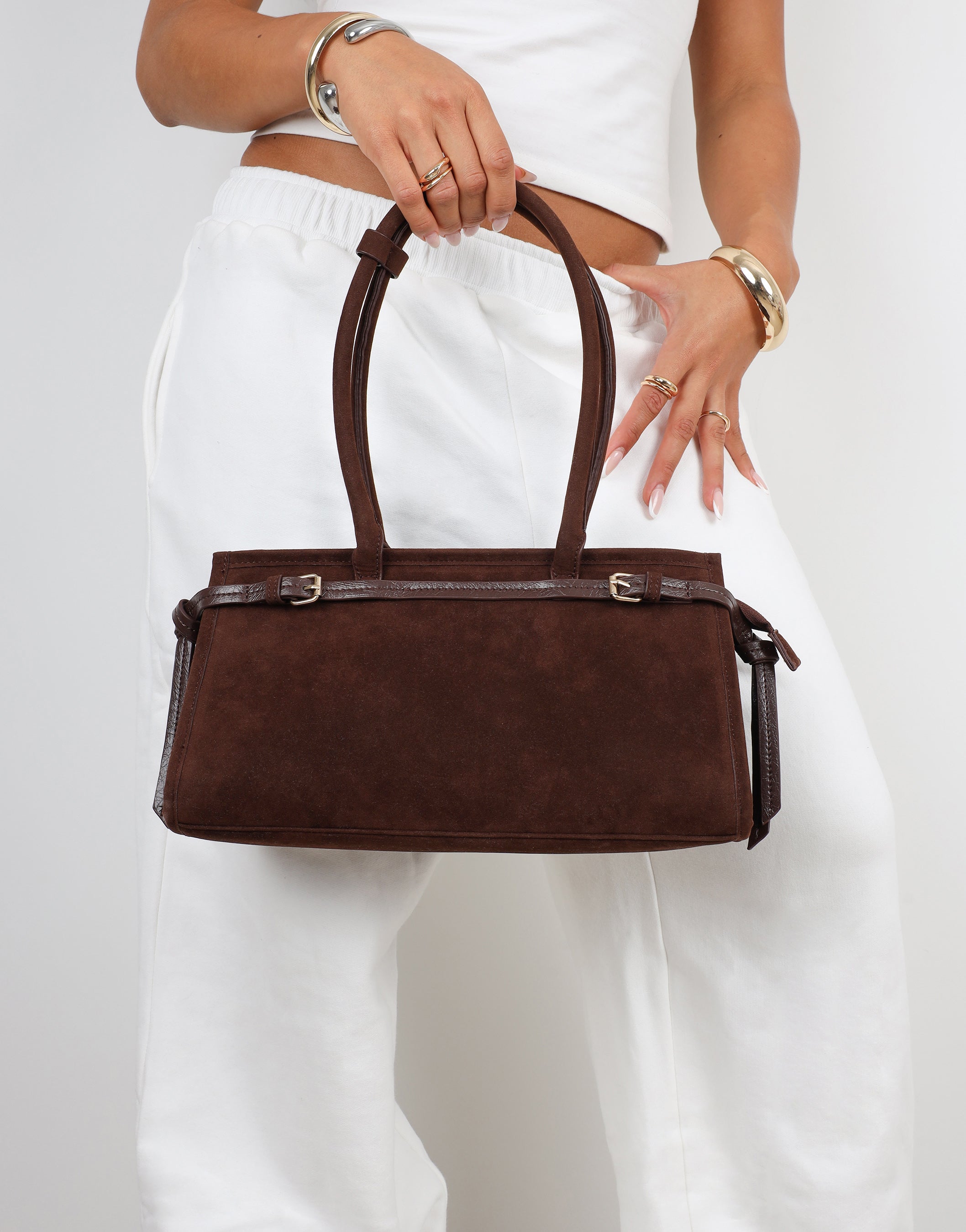 Eos Chocolate Suede Handbag | SIMMI London