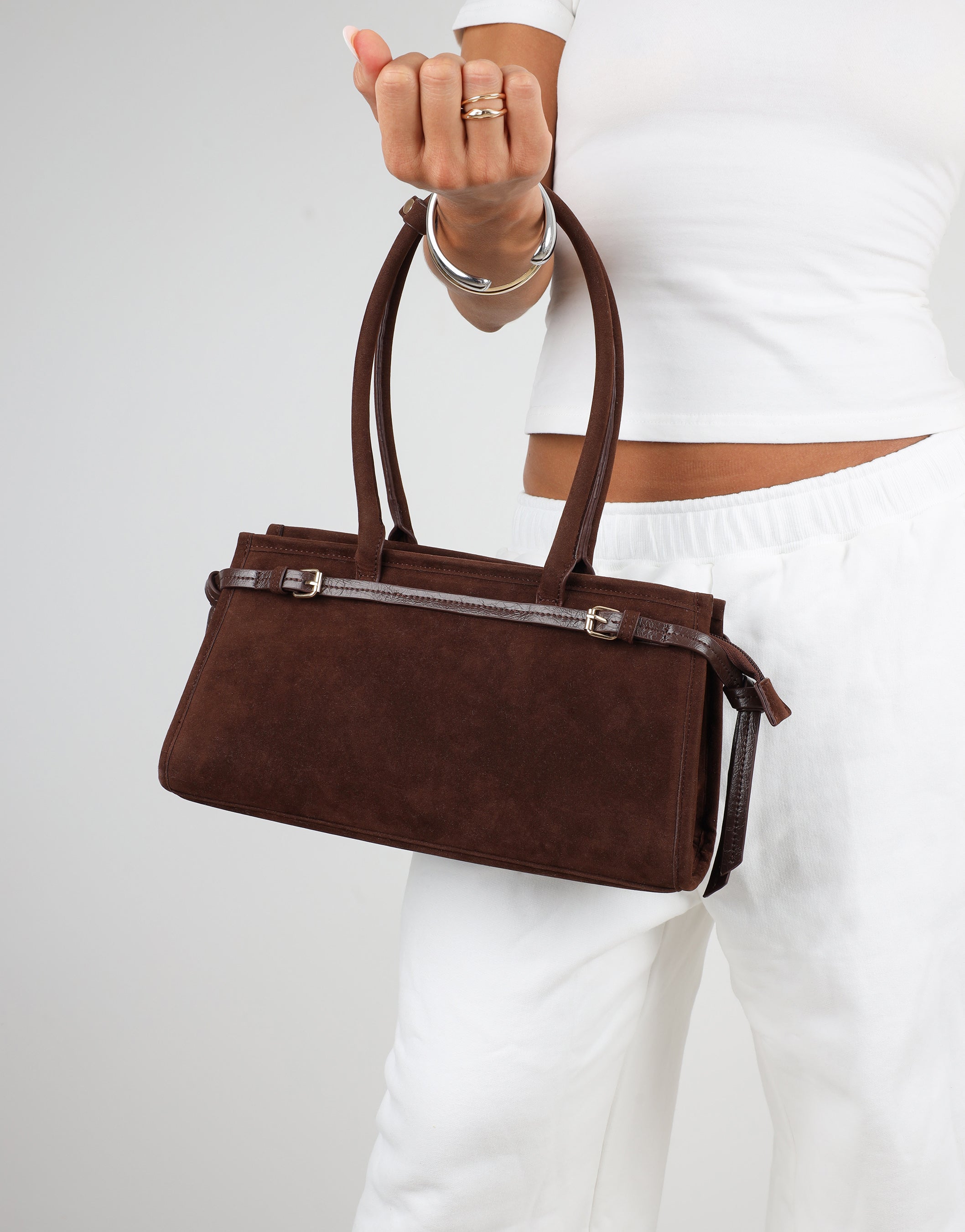 Eos Chocolate Suede Handbag | SIMMI London