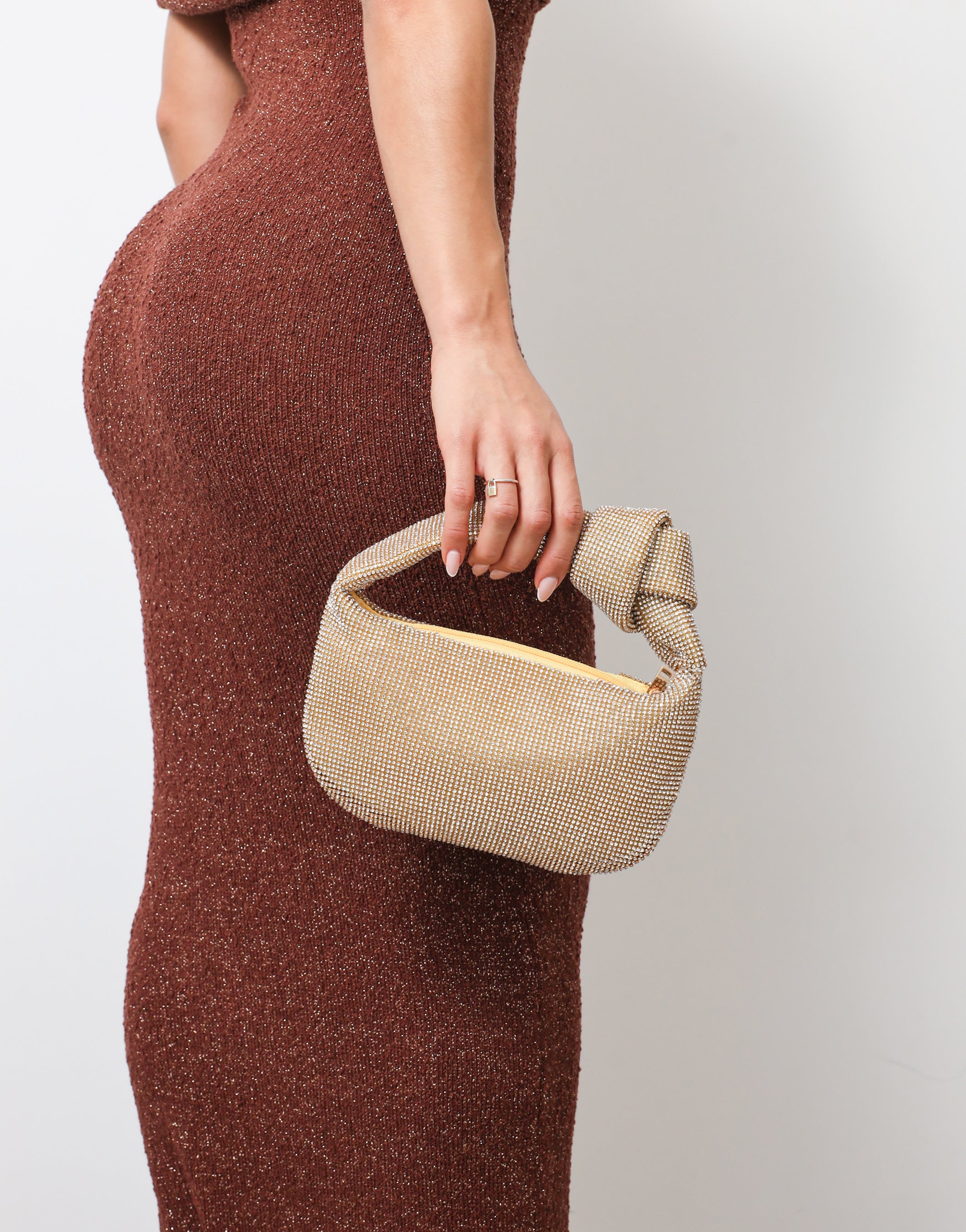 Erin Gold Diamante Knot Detail Handbag | SIMMI London