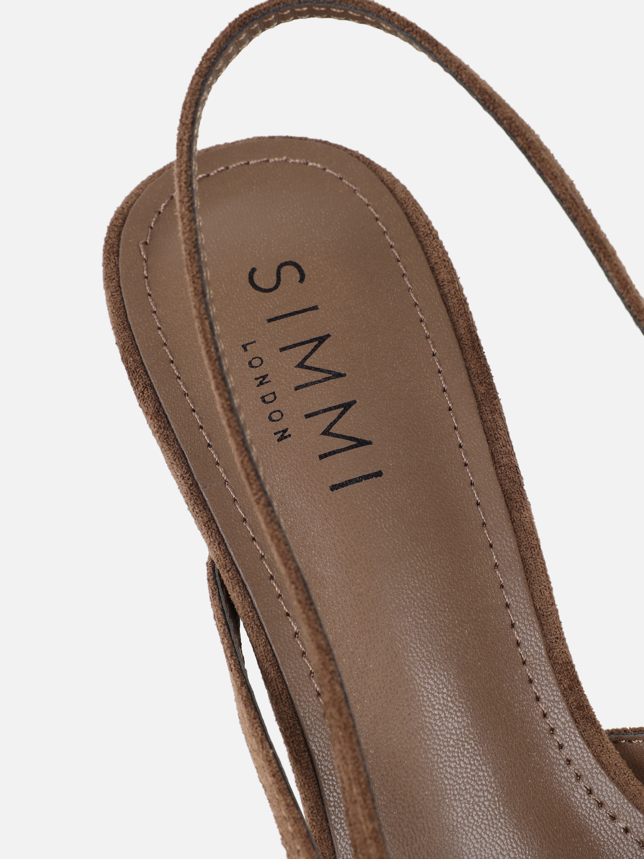 Stallone Dark Beige Suede Strappy Buckle Detail Slingback Court Shoes | SIMMI London