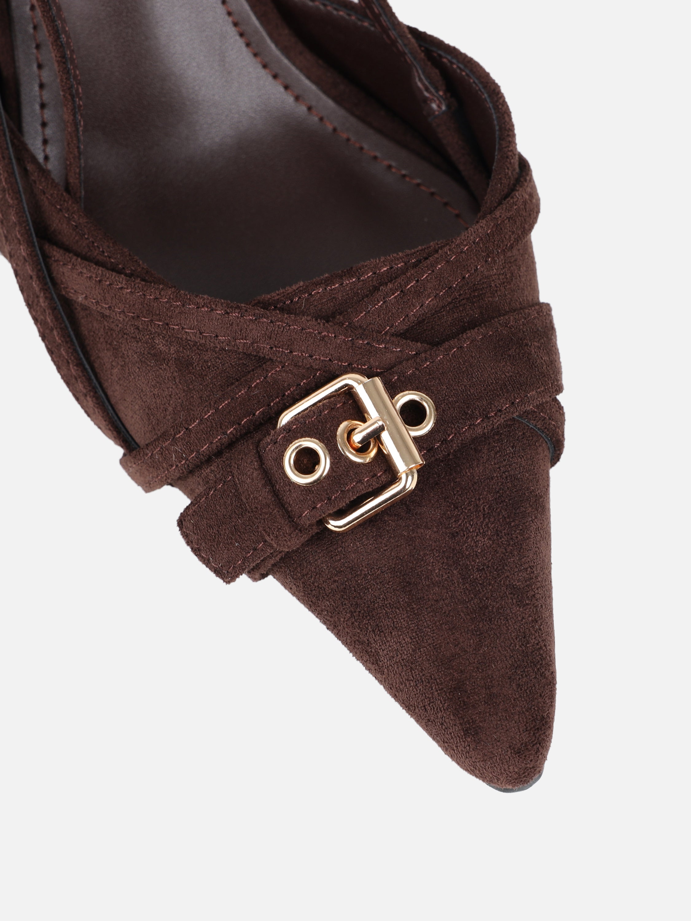 Stallone Brown Suede Strappy Buckle Detail Slingback Court Shoes | SIMMI London