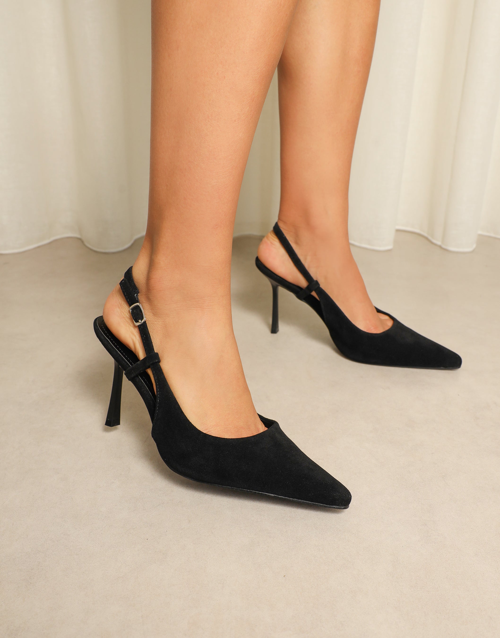 Emarra Black Suede Slingback Court Shoes | SIMMI London