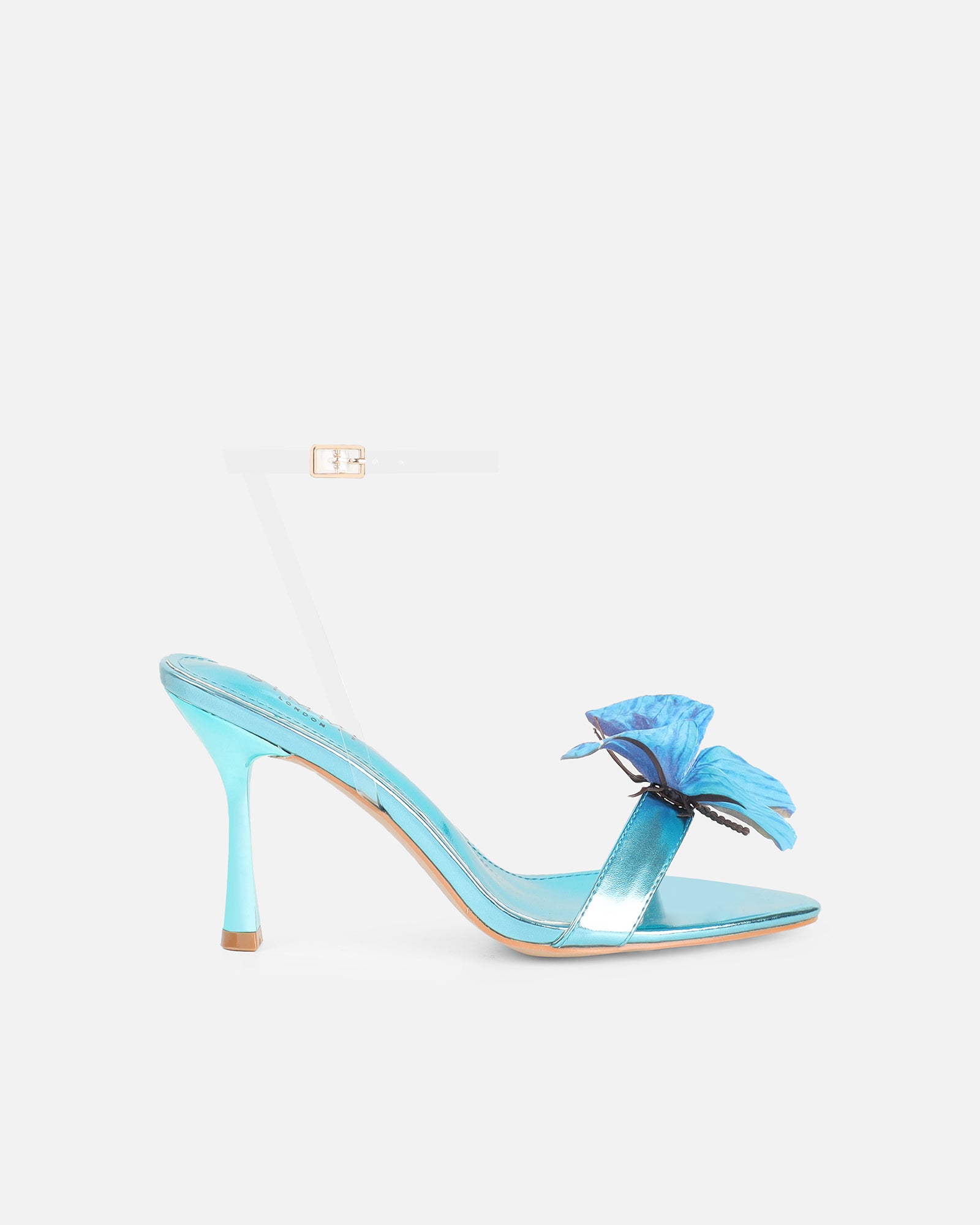 Fenelly Blue Metallic Butterfly Detail Heeled Sandals | SIMMI London