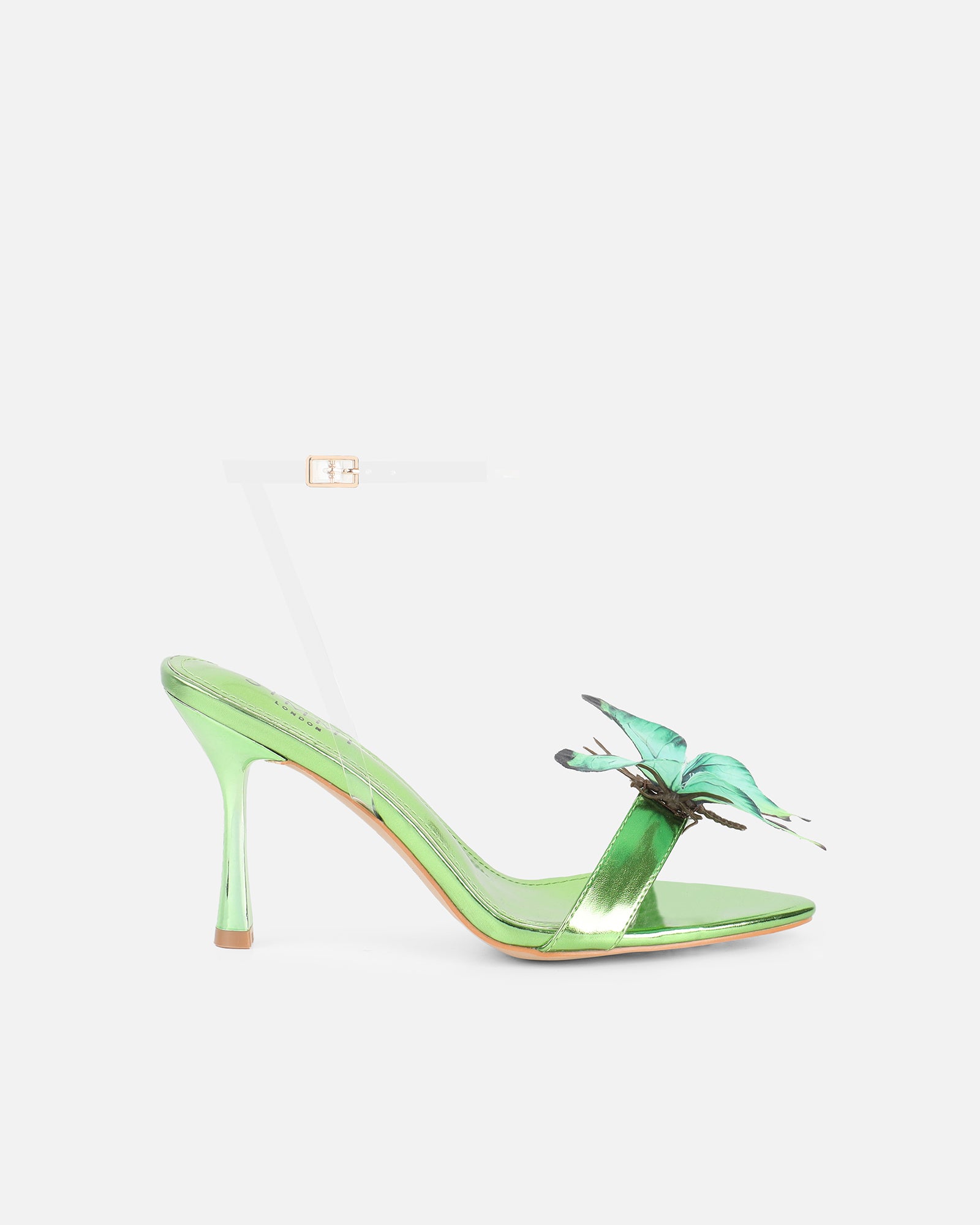 Fenelly Green Metallic Butterfly Detail Heeled Sandals | SIMMI London