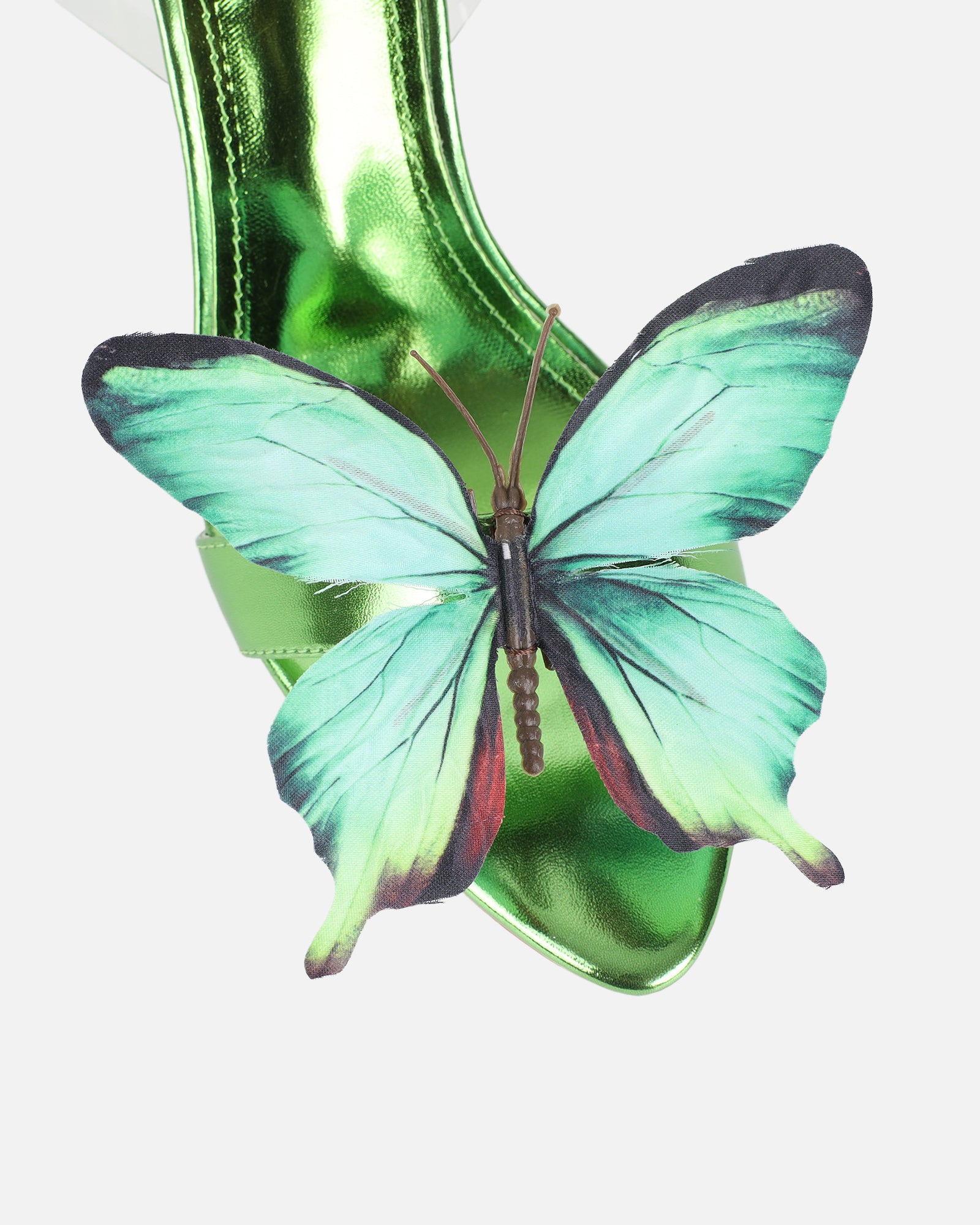 Fenelly Green Metallic Butterfly Detail Heeled Sandals | SIMMI London