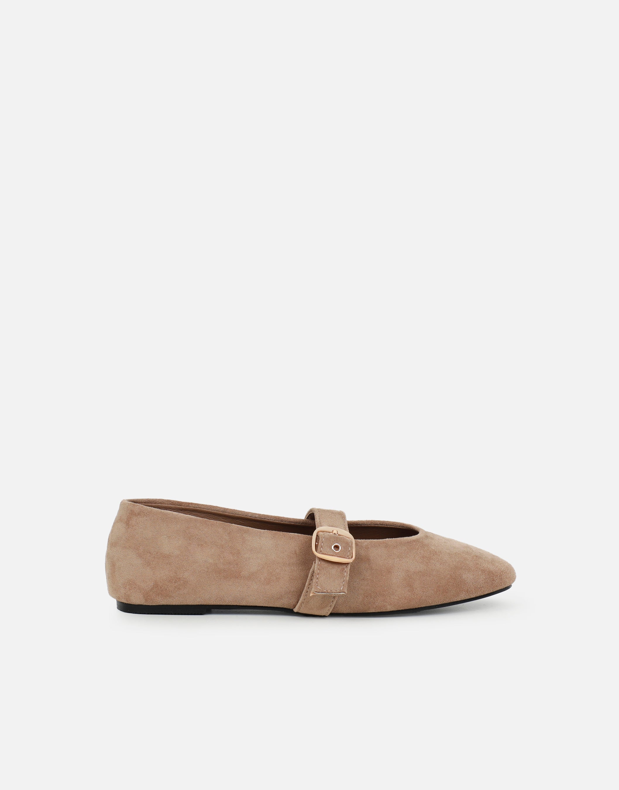 Fleur Beige Suede Buckle Ballets Flat | SIMMI London