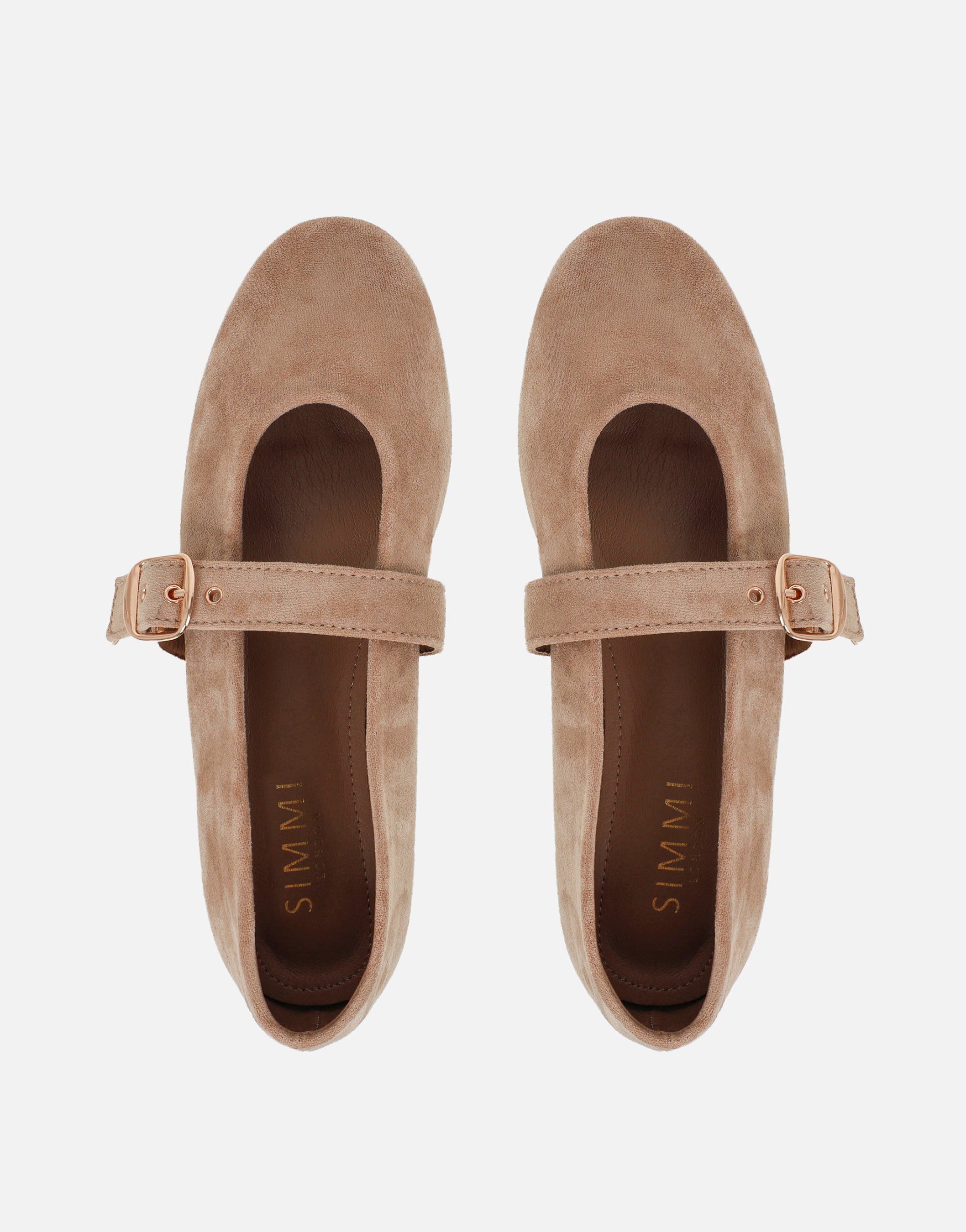 Fleur Beige Suede Buckle Ballets Flat | SIMMI London